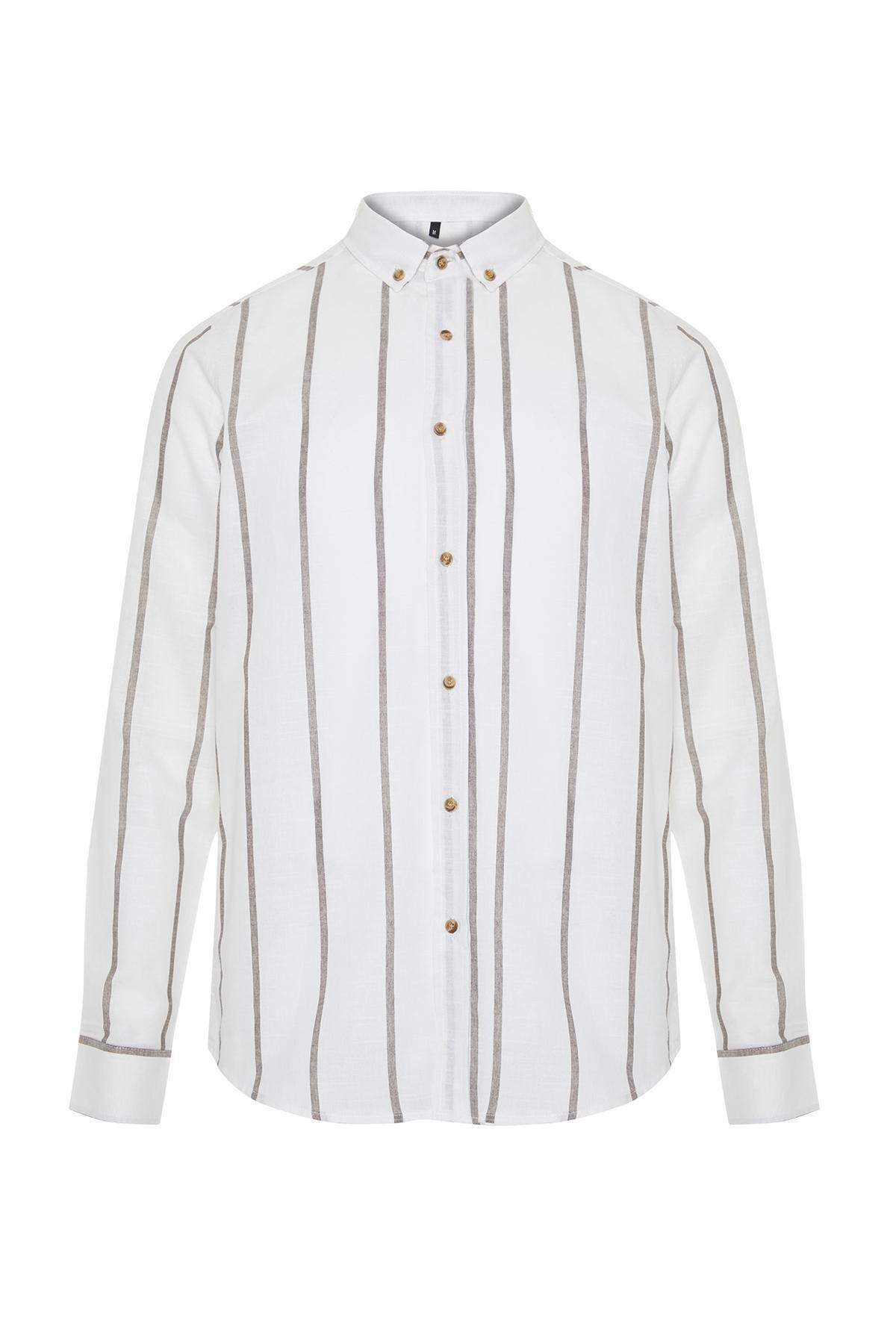 Khaki Striped Slim Shirt, , large image number 6