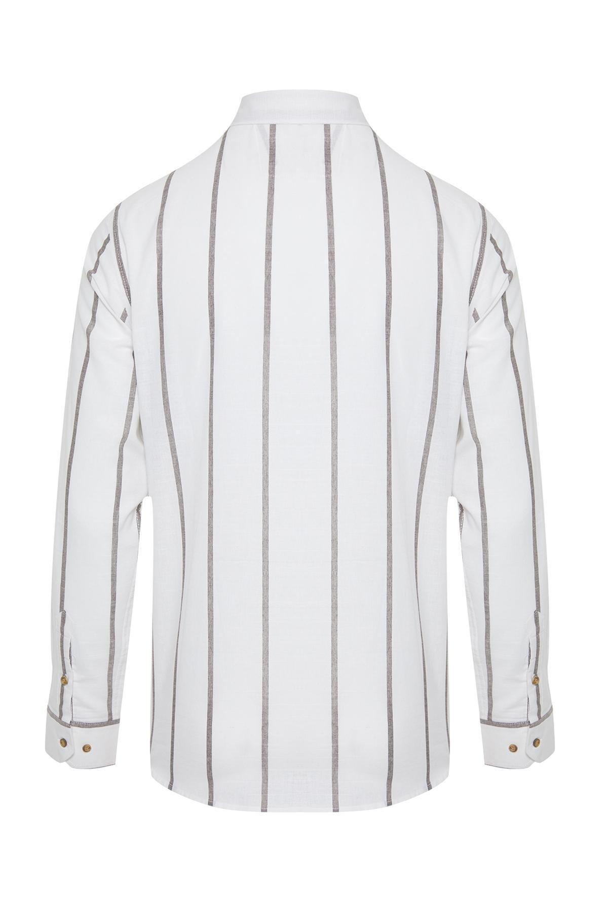 Khaki Striped Slim Shirt, , large image number 7