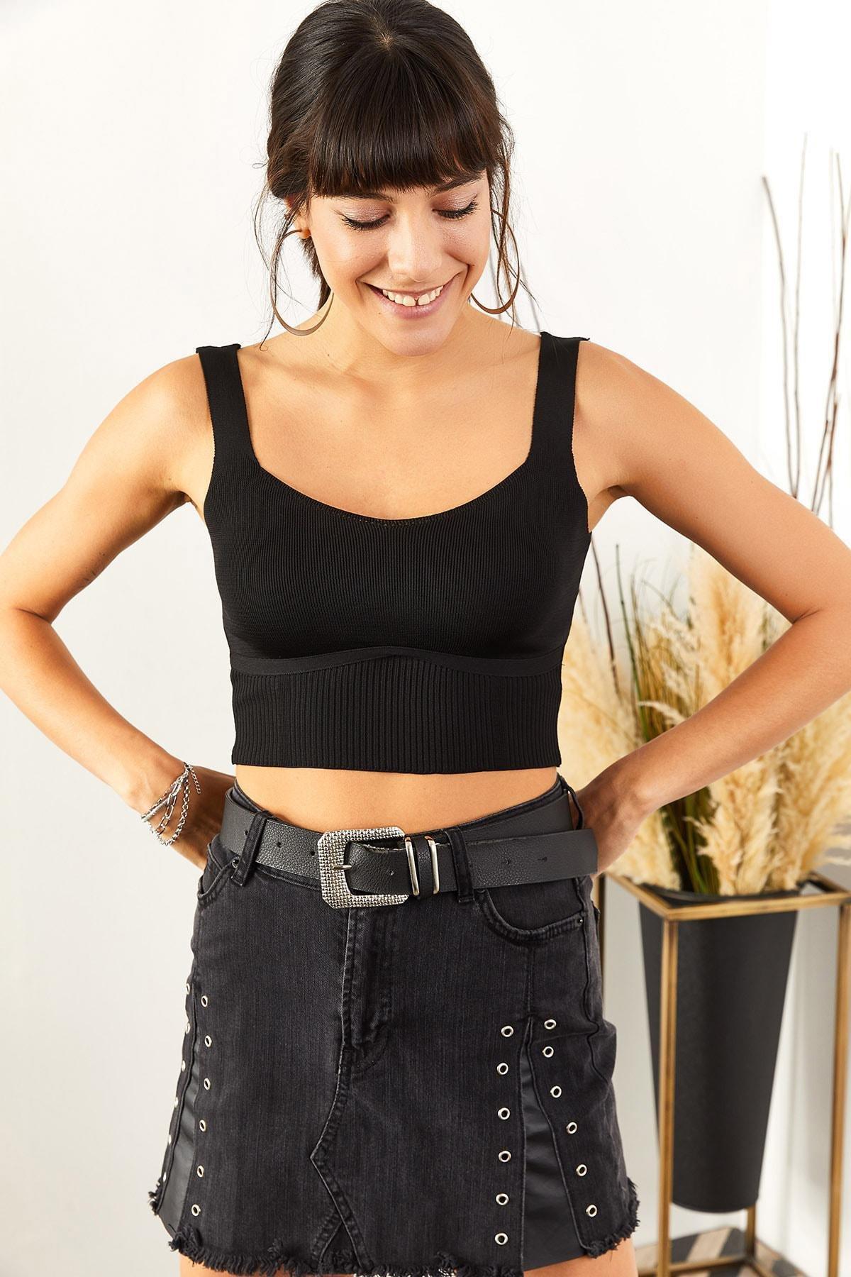 Black Knitwear Blouse With Strap Skirt, BLACK, large image number 2