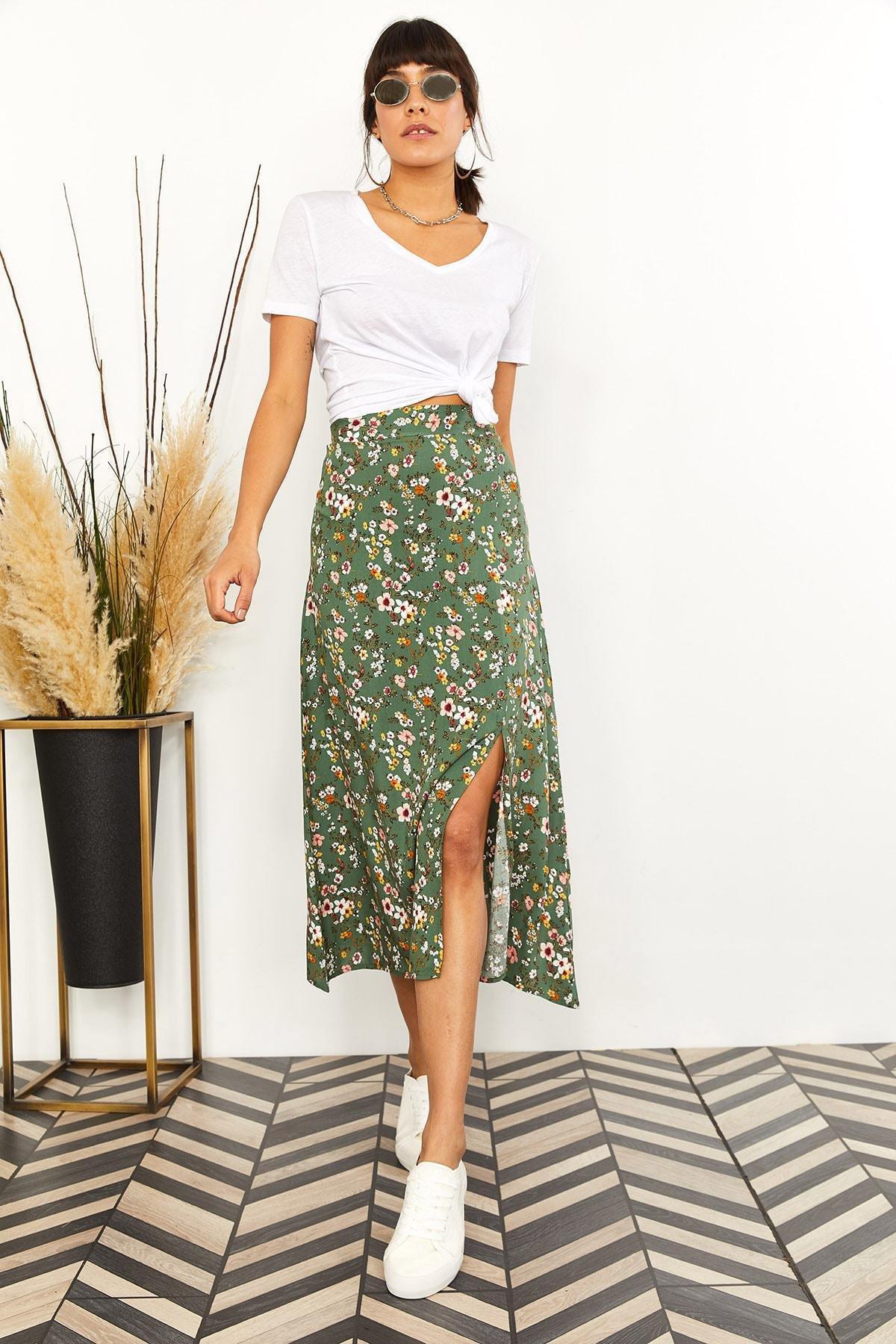 Green Viscose Zipper Skirt, , large image number 2