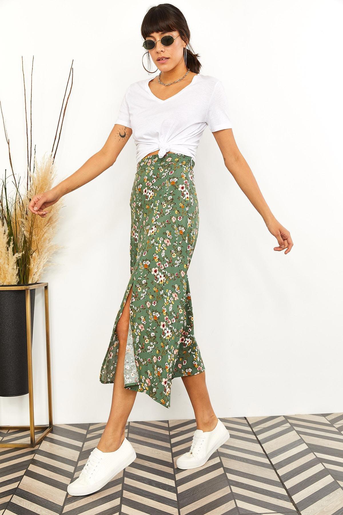 Green Viscose Zipper Skirt, , large image number 3