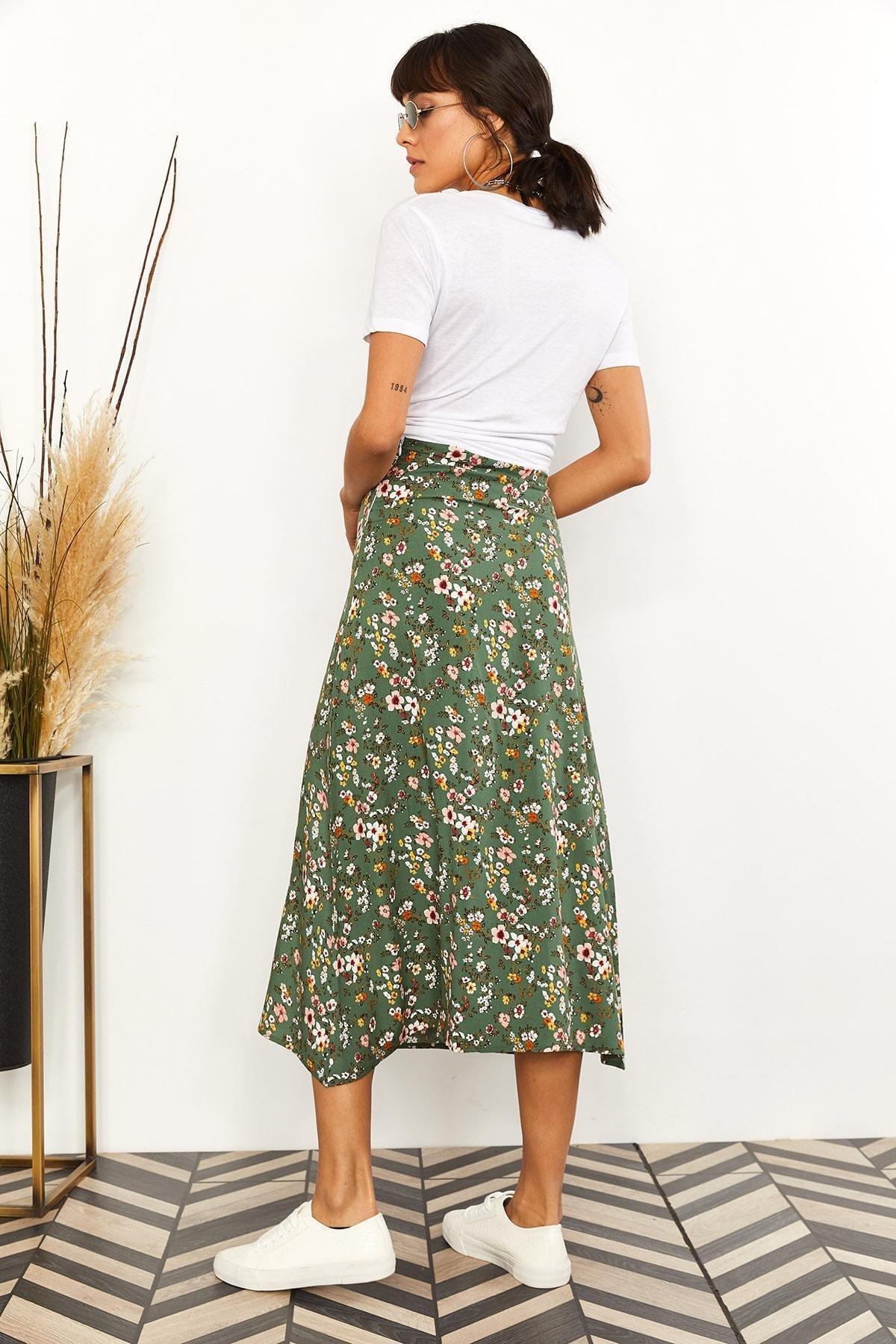 Green Viscose Zipper Skirt, , large image number 4