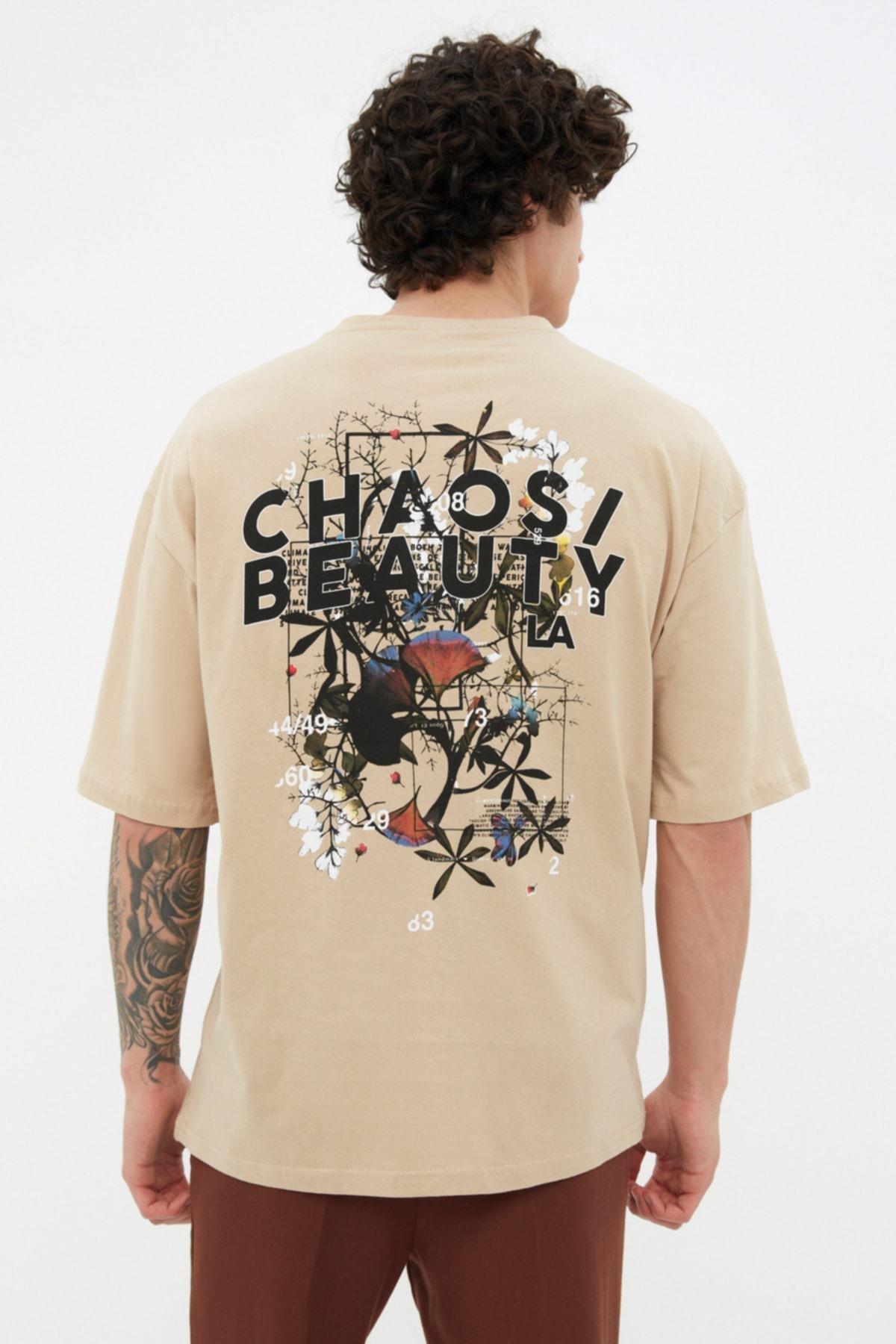 Beige Printed Oversize T-Shirt, , large image number 0