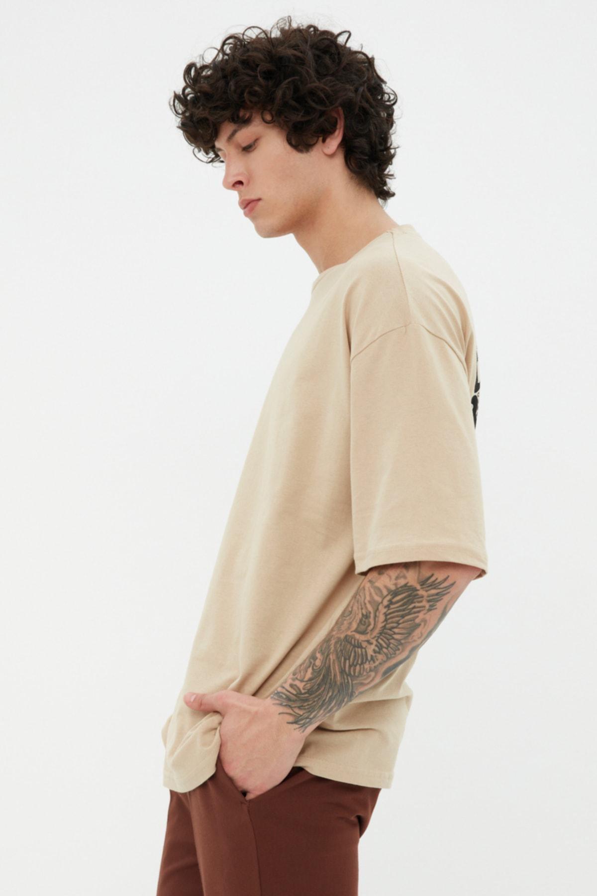 Beige Printed Oversize T-Shirt, , large image number 2