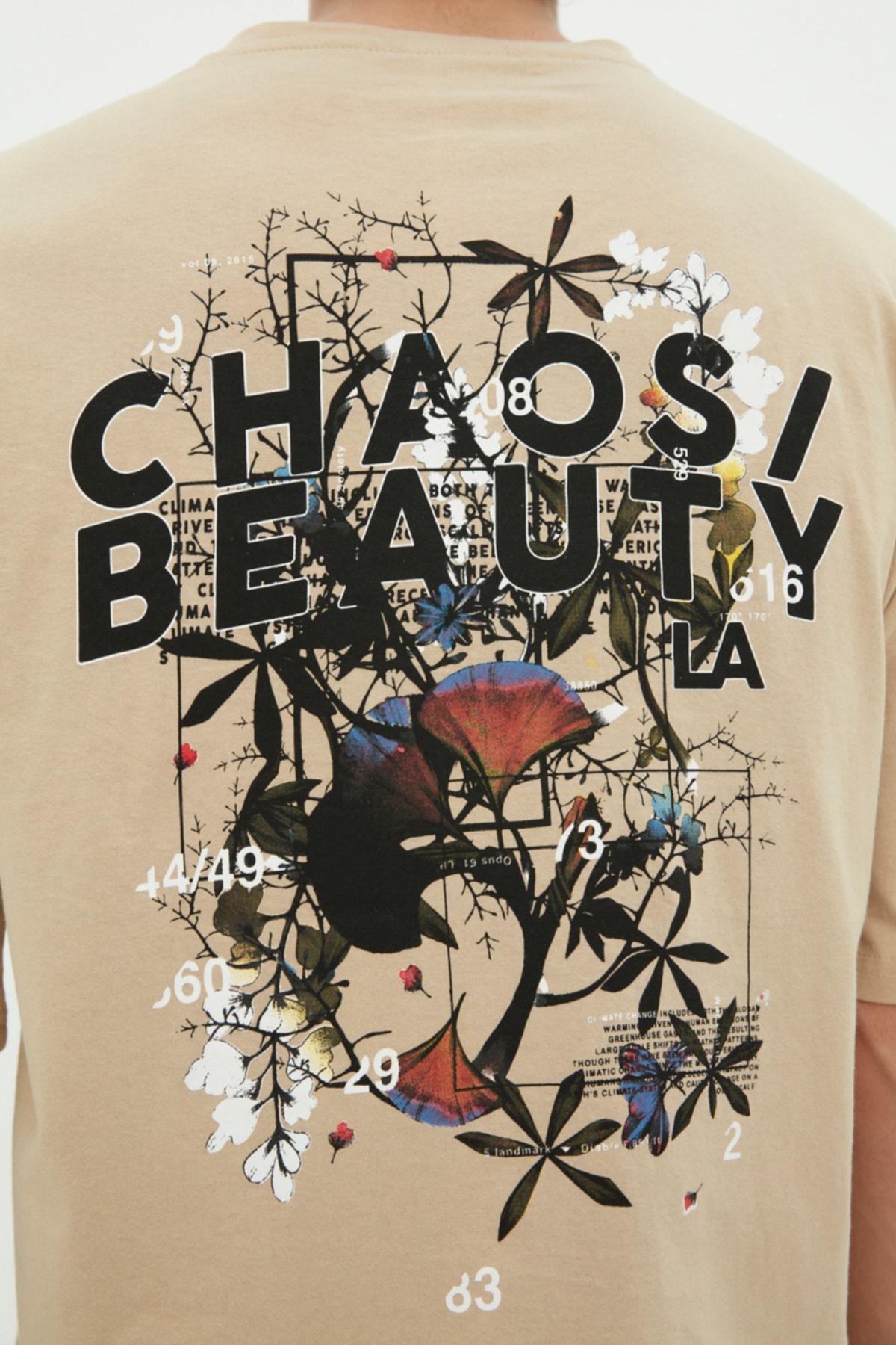 Beige Printed Oversize T-Shirt, , large image number 3