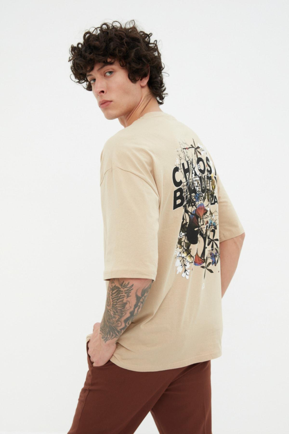 Beige Printed Oversize T-Shirt, , large image number 4
