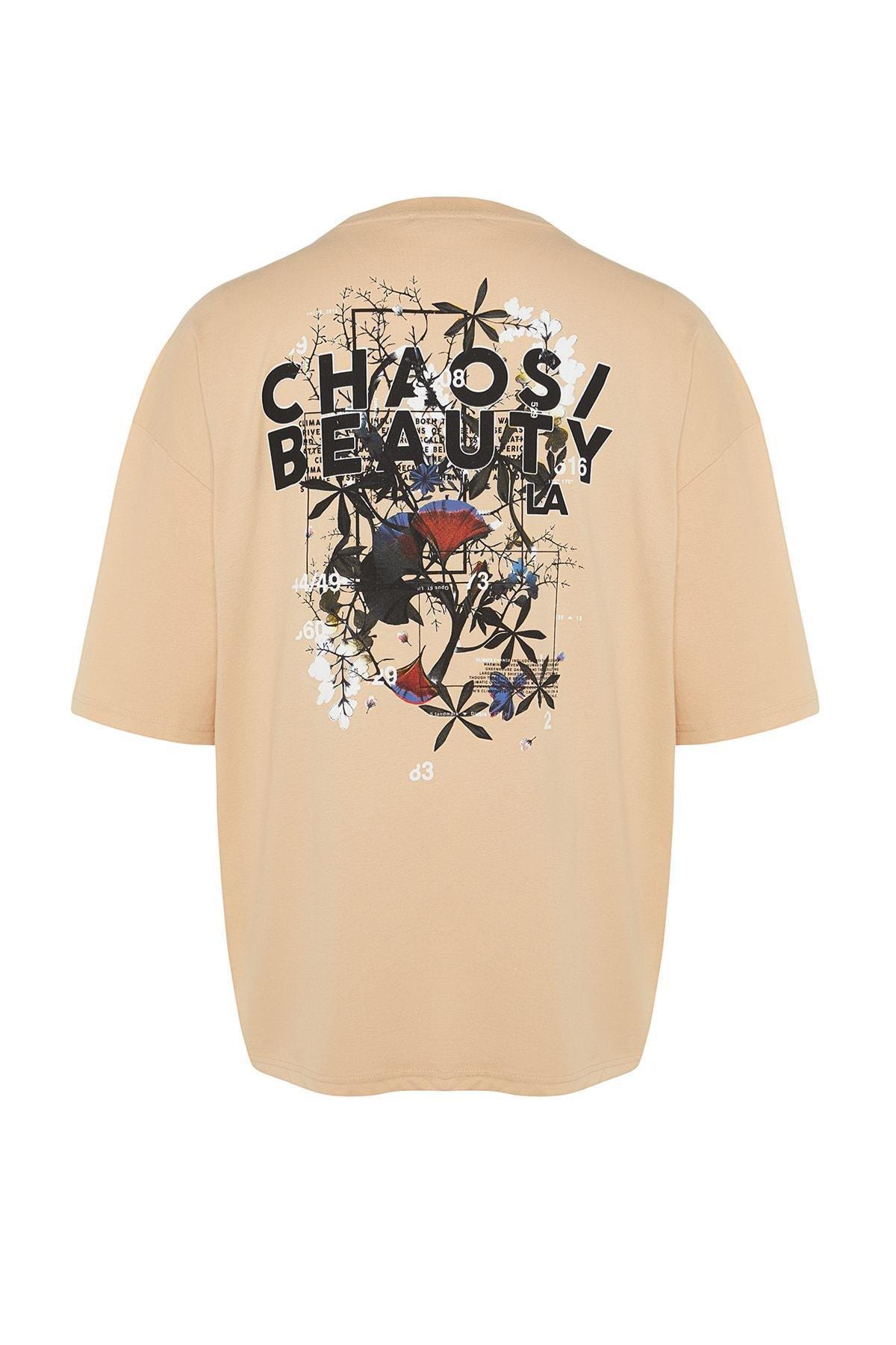 Beige Printed Oversize T-Shirt, , large image number 5