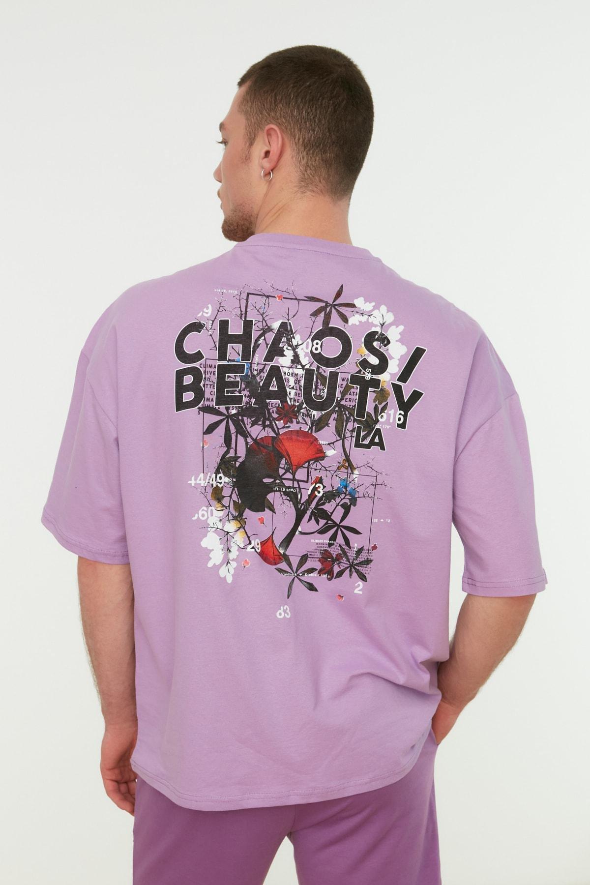 Purple Printed Oversize T-Shirt, , medium