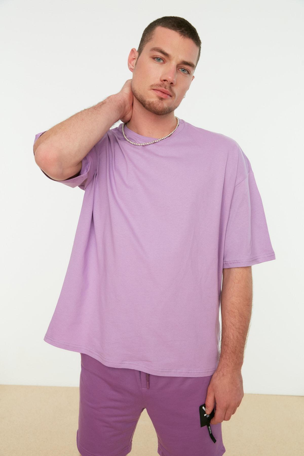 تيشيرت بقصة فضفاضة بطبعة، بنفسجي, Purple, large image number 4