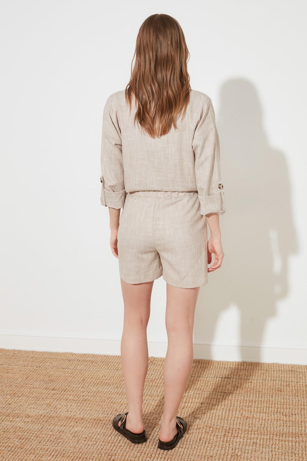 Beige High Waist Straight Shorts, , large image number 4