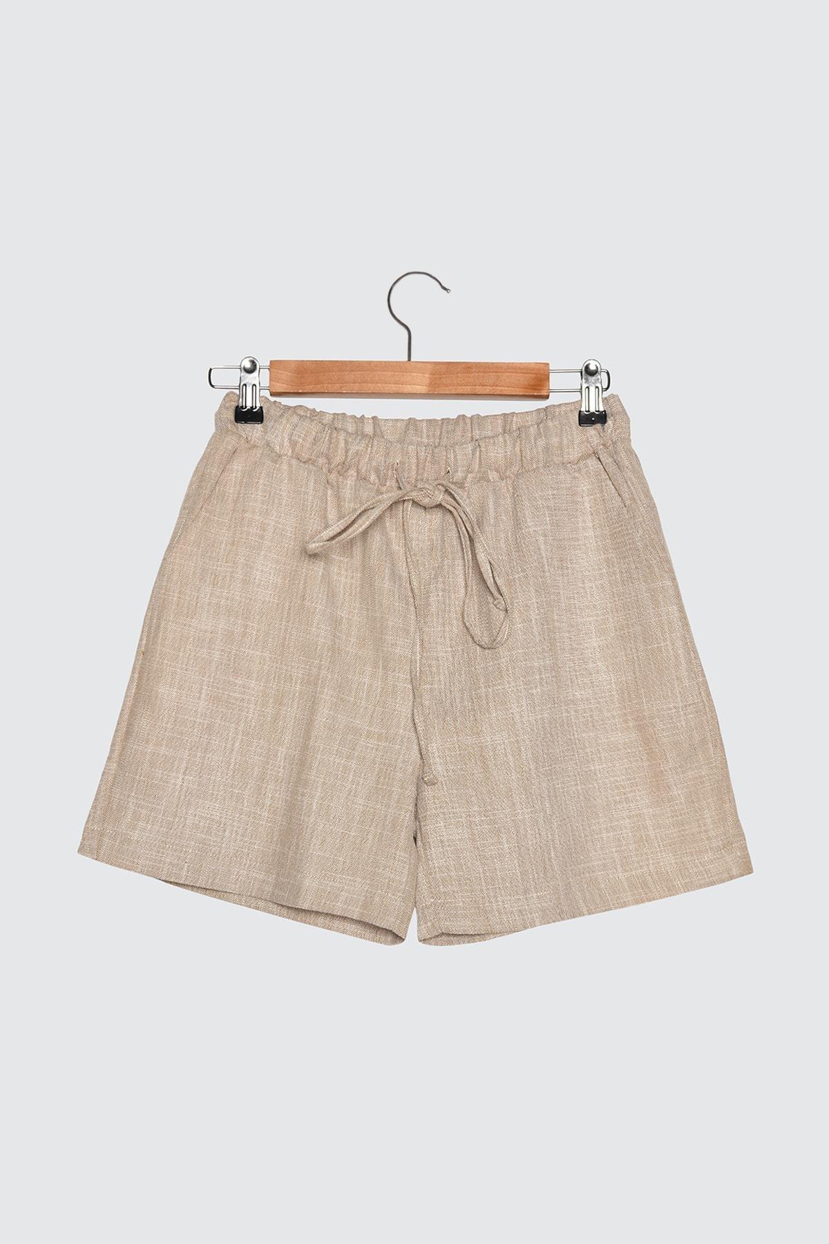 Beige High Waist Straight Shorts, , large image number 5