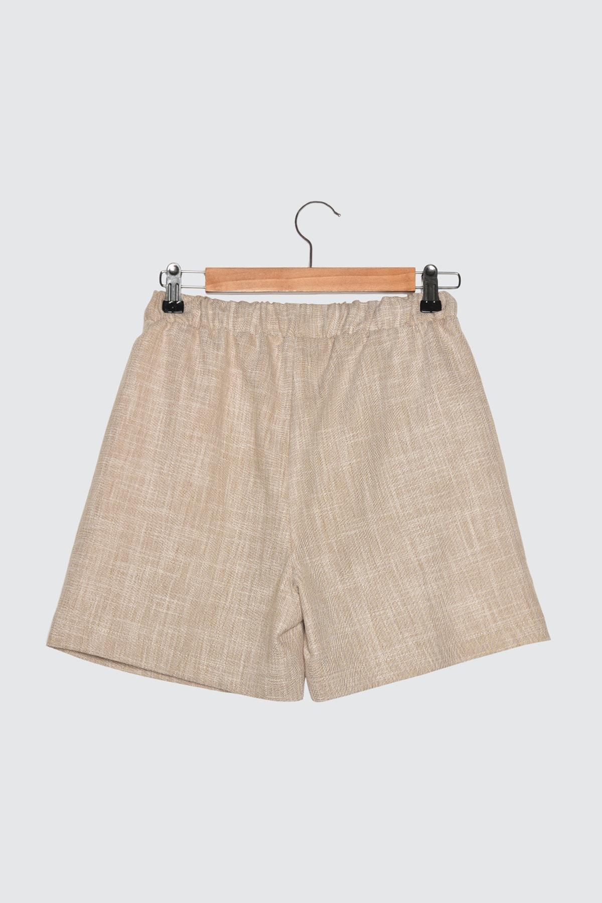 Beige High Waist Straight Shorts, , large image number 6