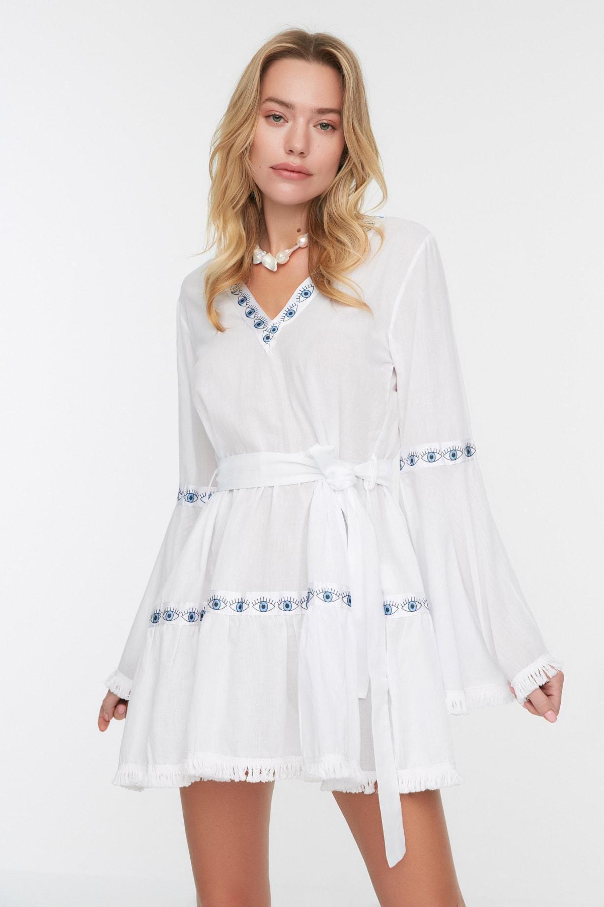 White Skater Crew Neck Dress, , large image number 0
