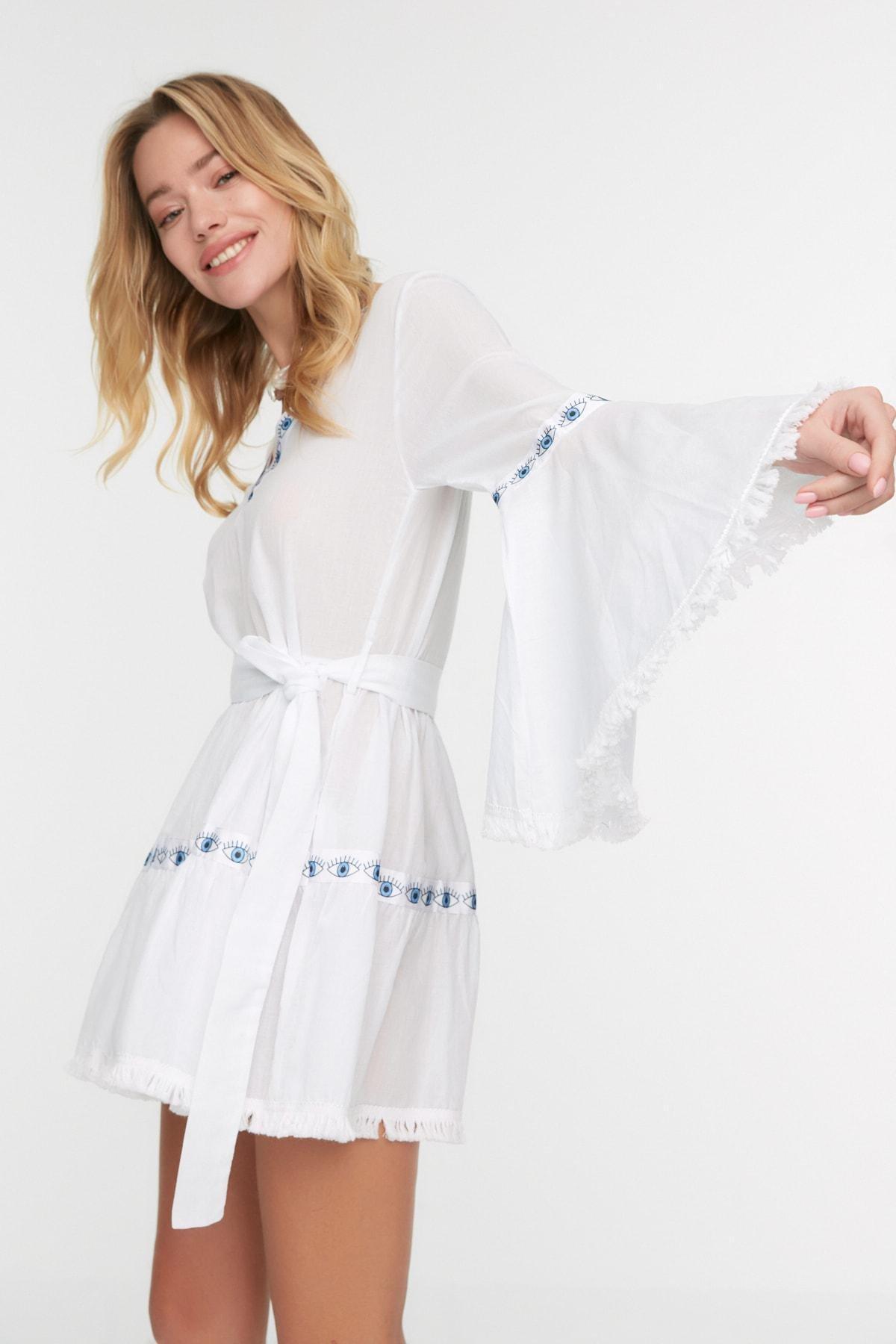 White Skater Crew Neck Dress, , large image number 1