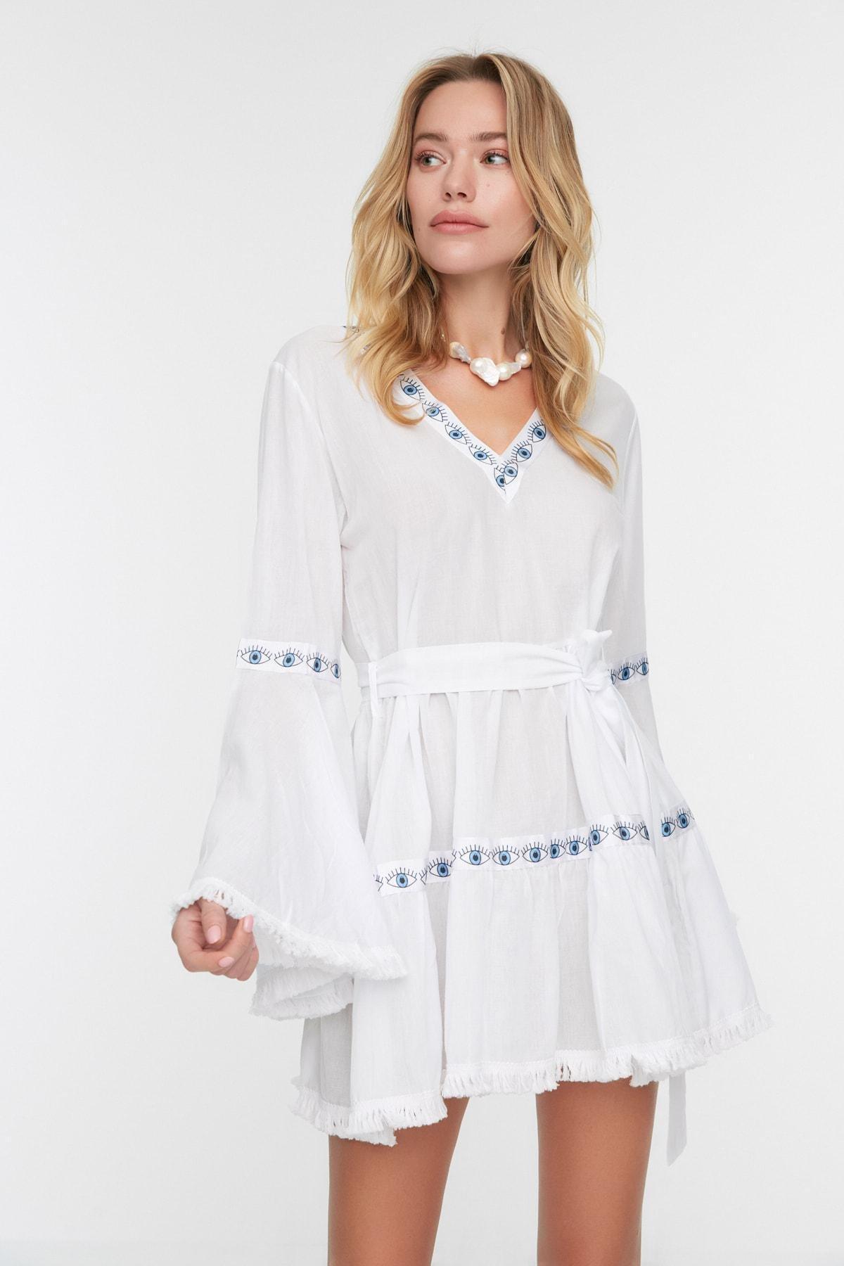 White Skater Crew Neck Dress, , large image number 2