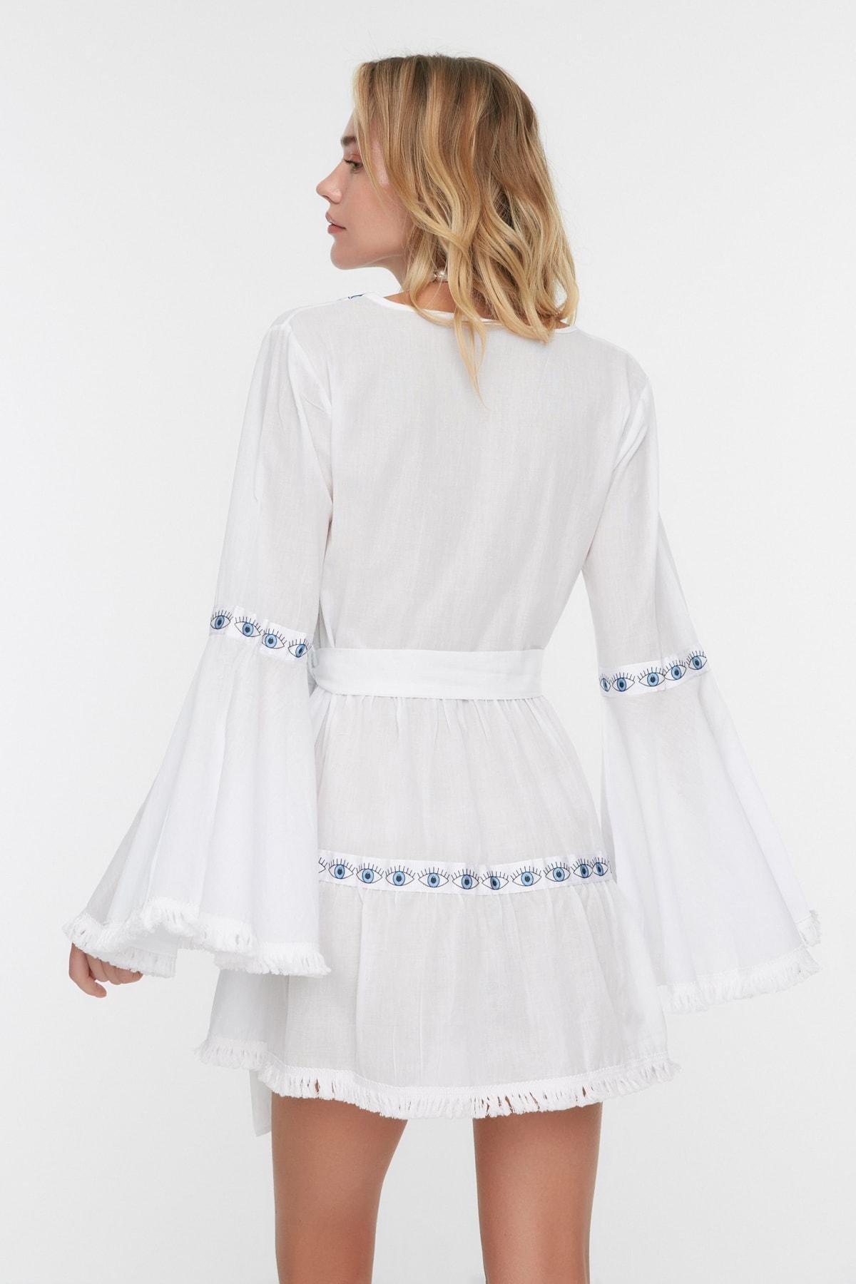 White Skater Crew Neck Dress, , large image number 4