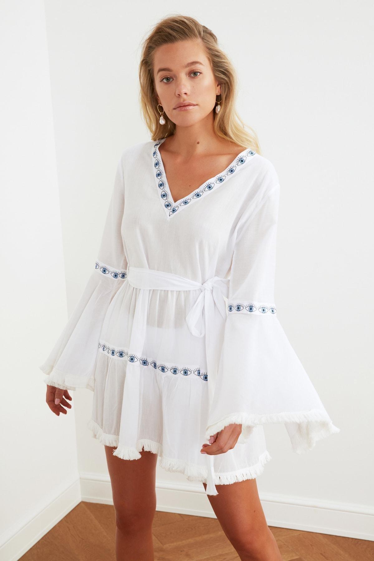 White Skater Crew Neck Dress, , large image number 5