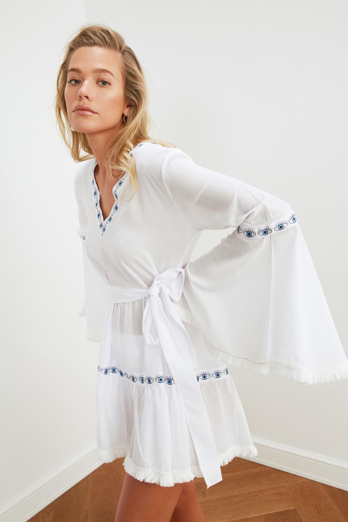 White Skater Crew Neck Dress, , large image number 6