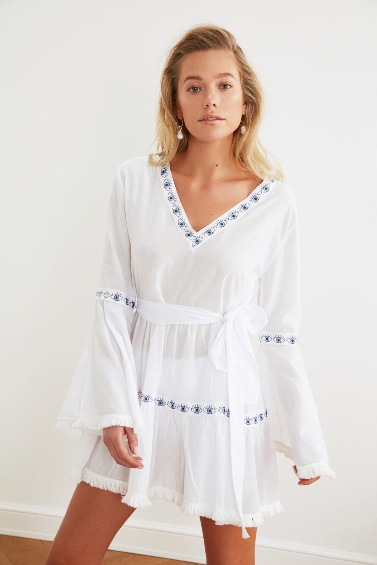 White Skater Crew Neck Dress, , large image number 7