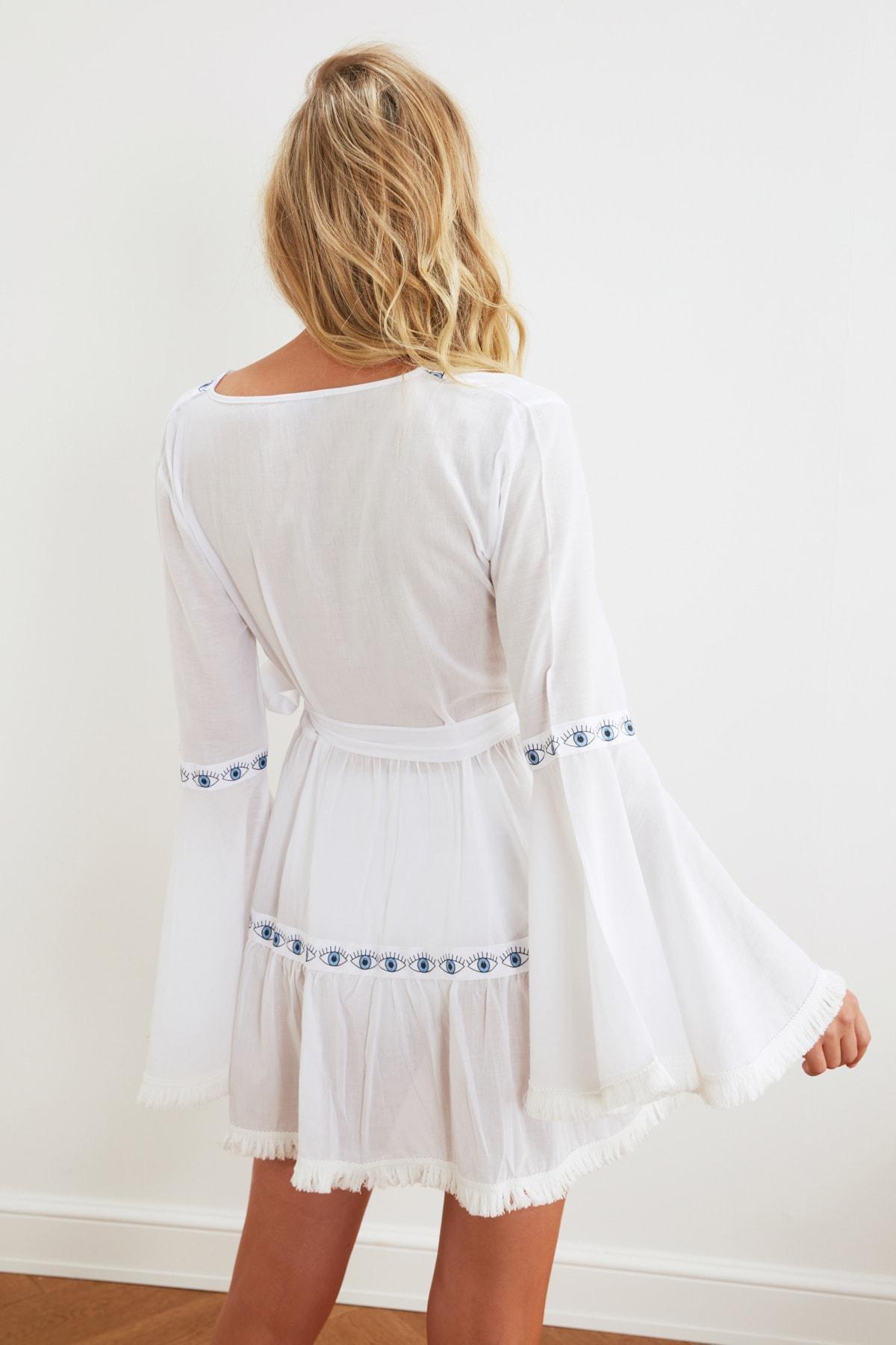 White Skater Crew Neck Dress, , large image number 8
