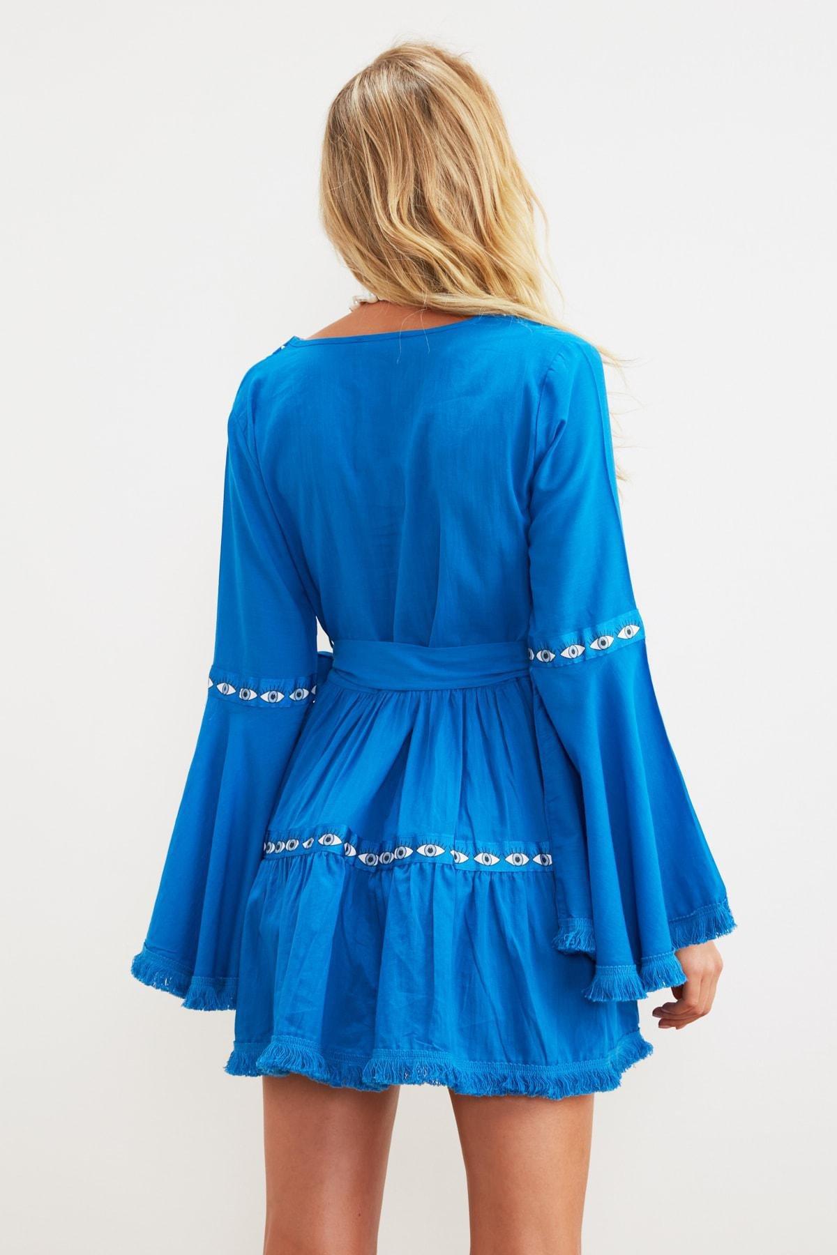 Blue Skater Crew Neck Dress, , large image number 3