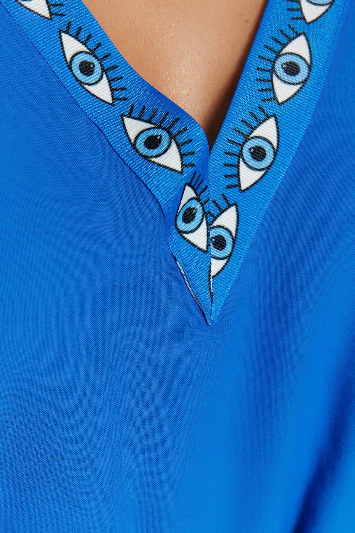 Blue Skater Crew Neck Dress, , large image number 4