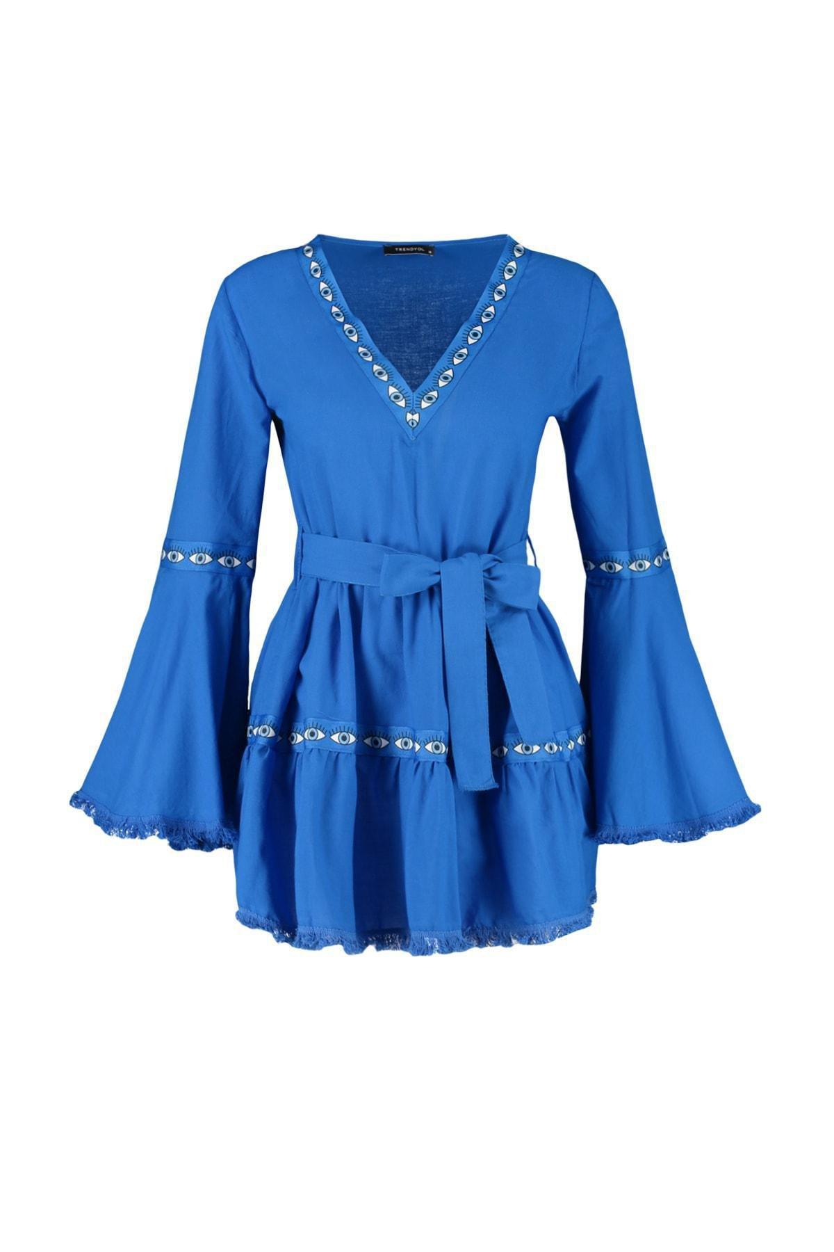 Blue Skater Crew Neck Dress, , large image number 5