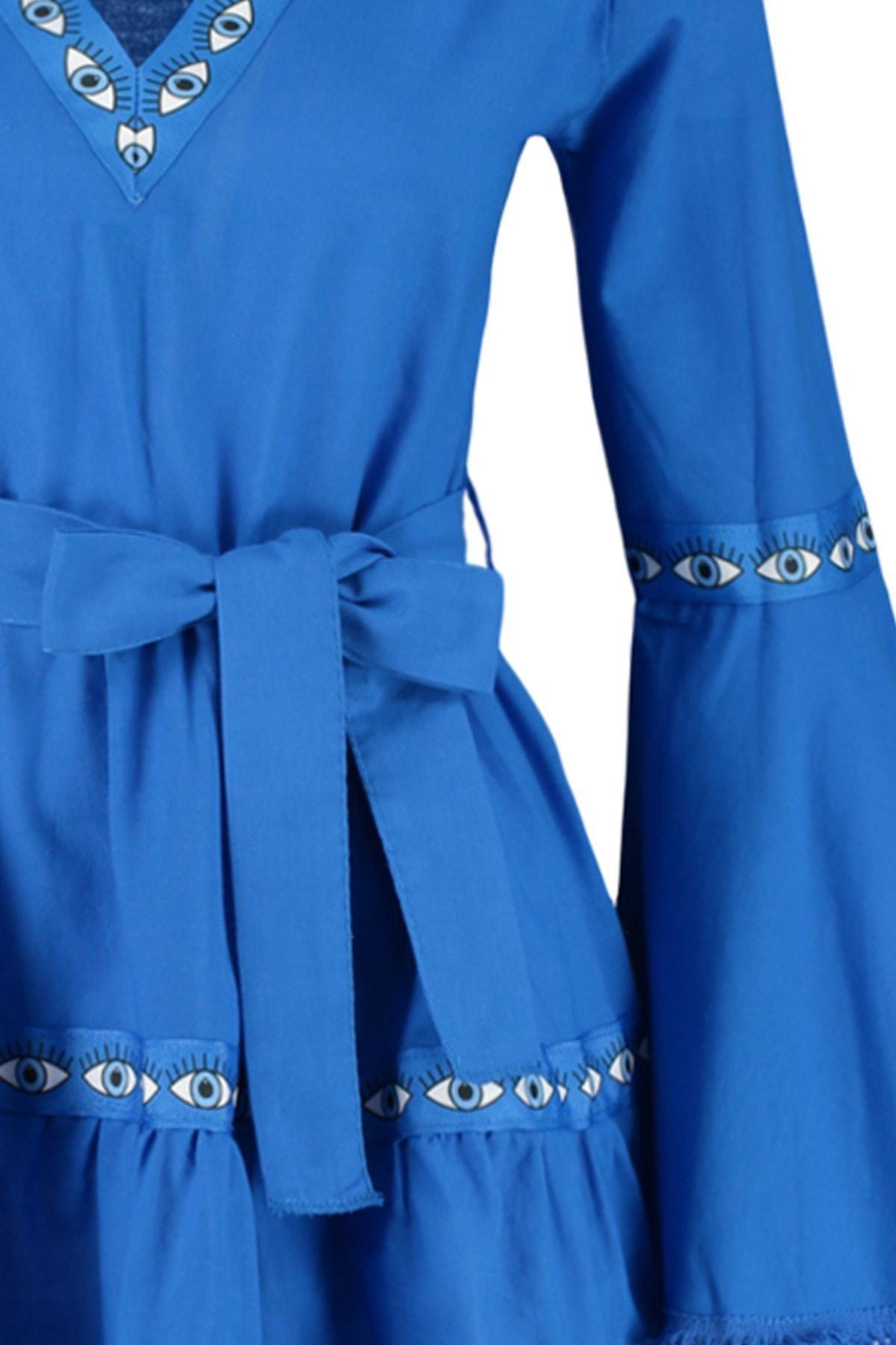 Blue Skater Crew Neck Dress, , large image number 6