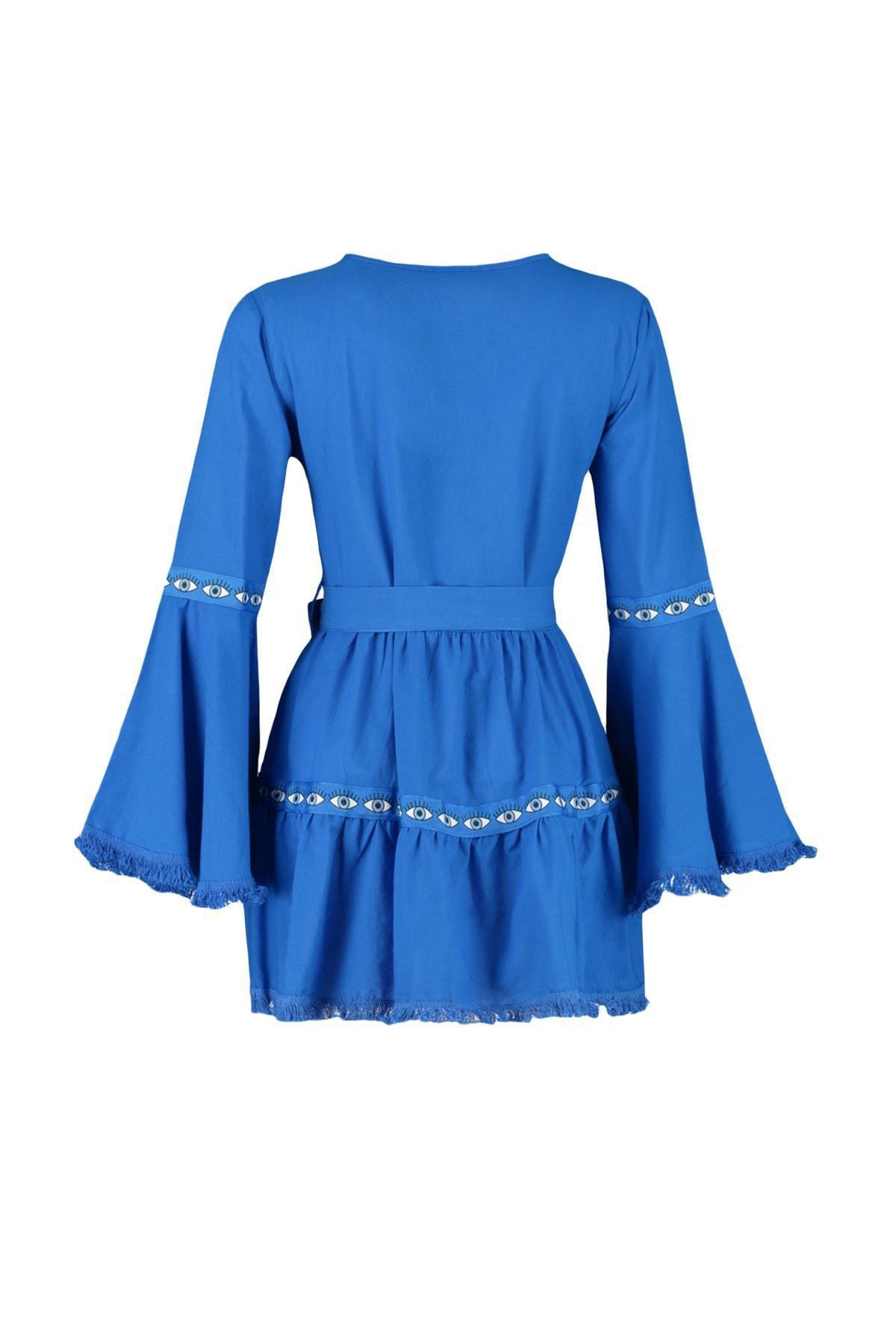 Blue Skater Crew Neck Dress, , large image number 7