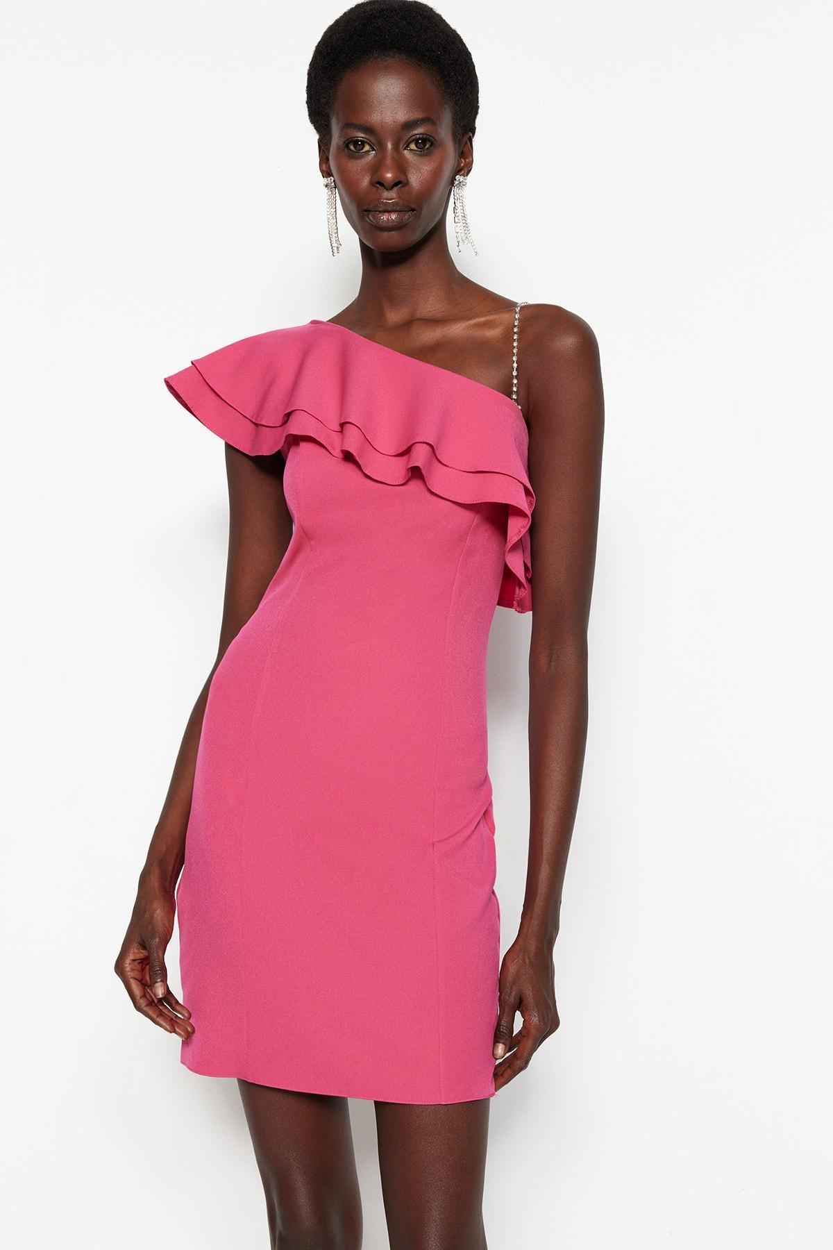 Pink Shift Asymmetrical Collar Dress, , large image number 2