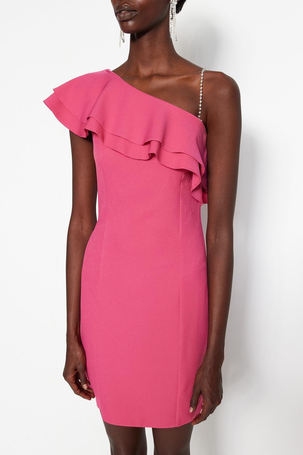Pink Shift Asymmetrical Collar Dress, , large image number 4