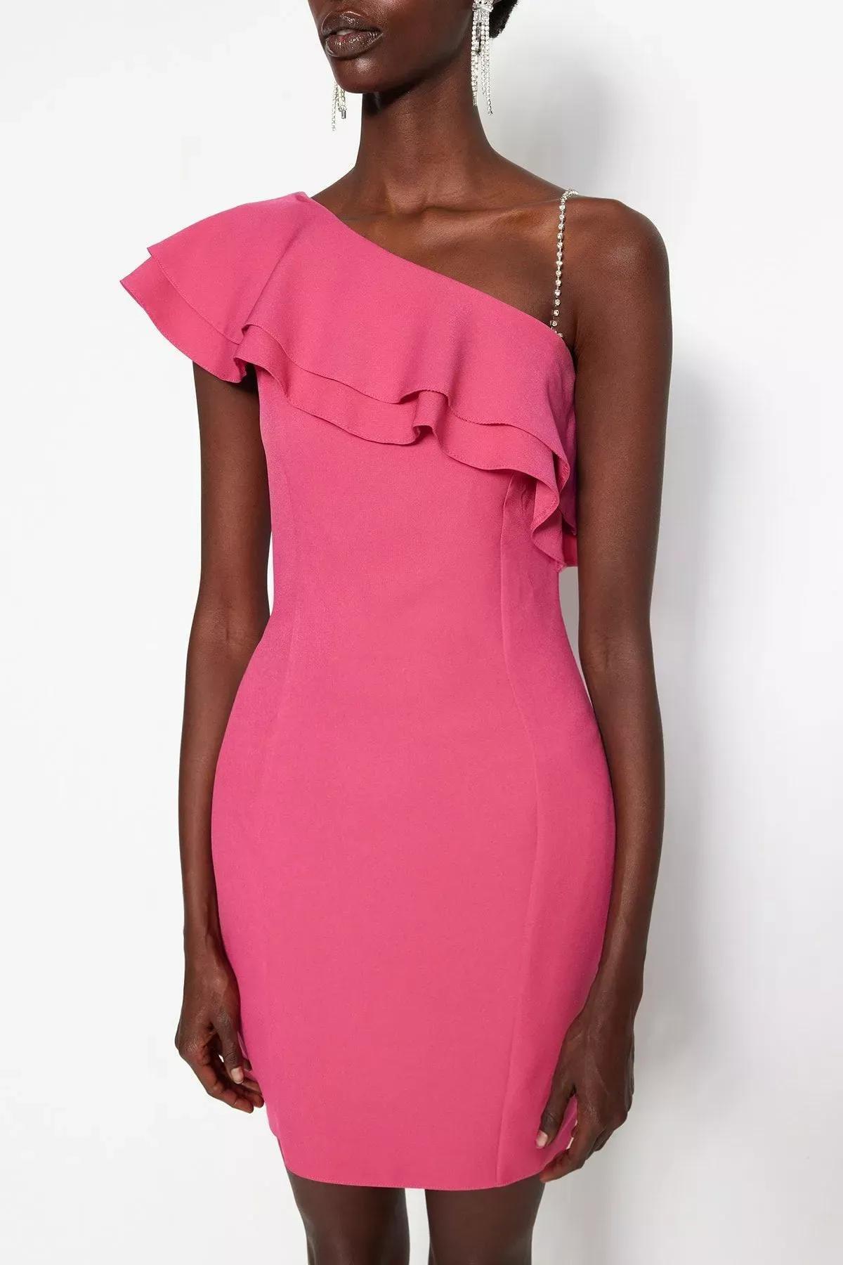 Pink Shift Asymmetrical Collar Dress, Pink, large image number 4