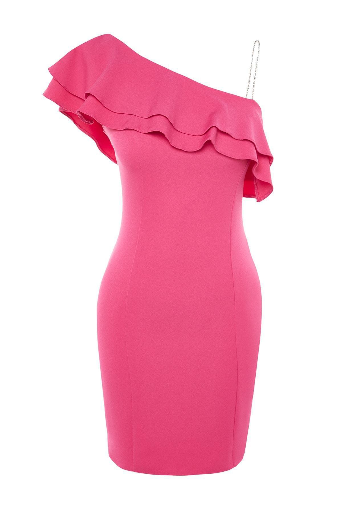 Pink Shift Asymmetrical Collar Dress, Pink, large image number 5