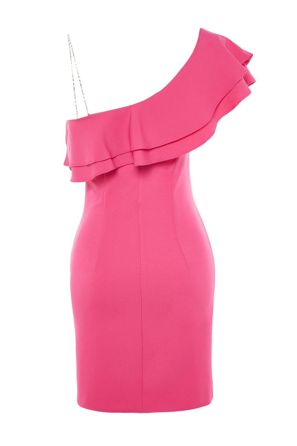 Pink Shift Asymmetrical Collar Dress, , large image number 6