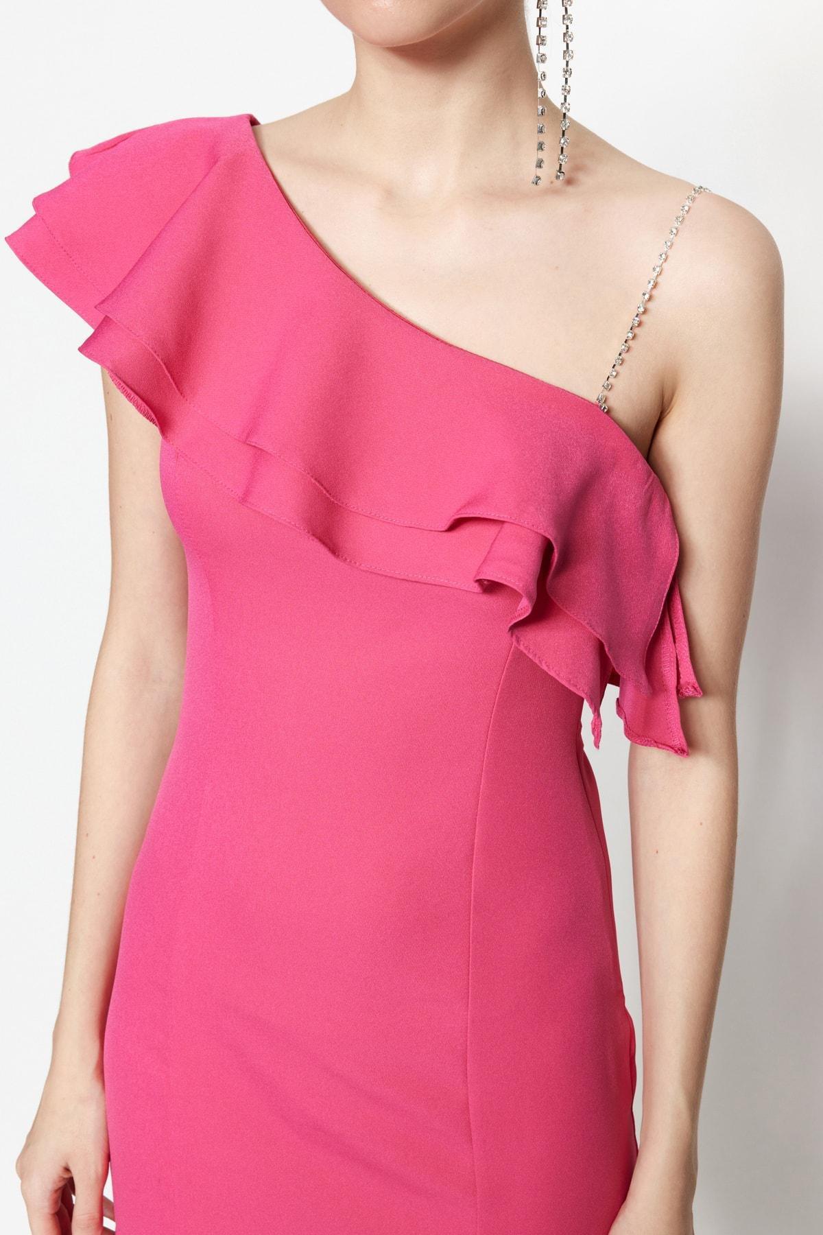 Pink Shift Asymmetrical Collar Dress, , large image number 7