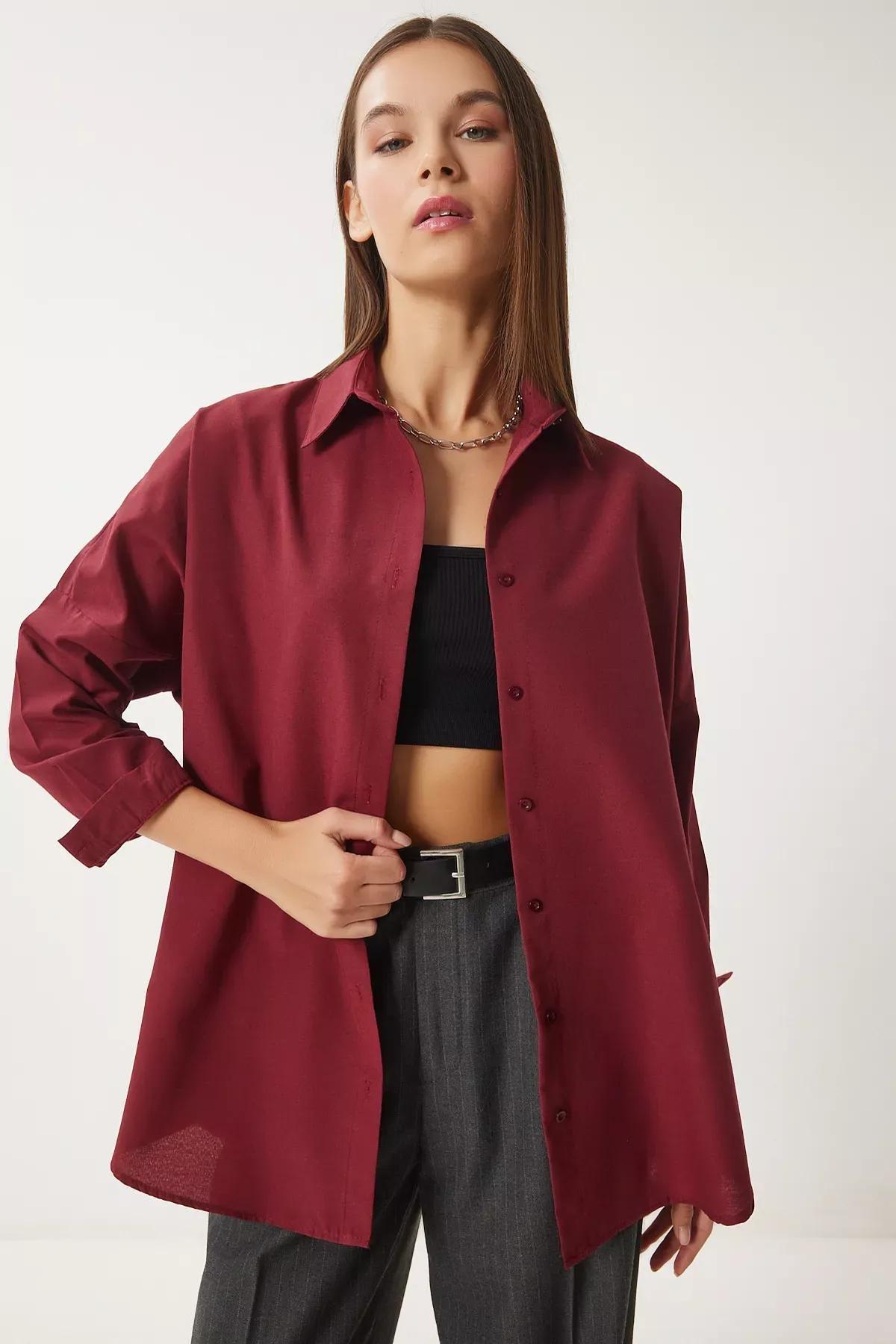Red Oversize Long Basic Shirt, , large image number 1