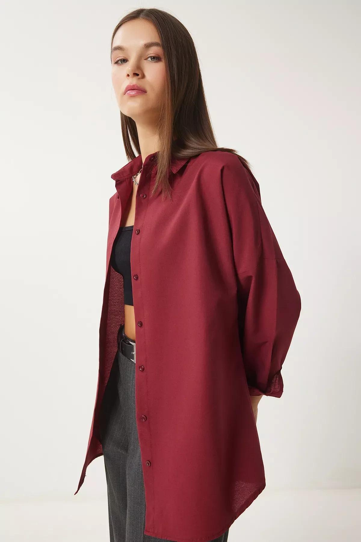 Red Oversize Long Basic Shirt, , large image number 2