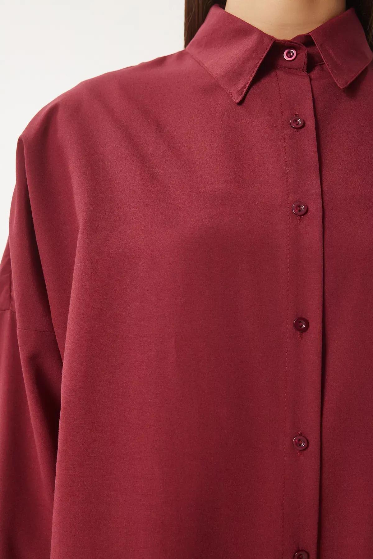 Red Oversize Long Basic Shirt, , large image number 3