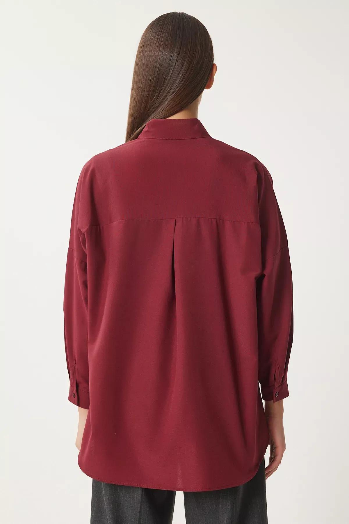 Red Oversize Long Basic Shirt, , large image number 4