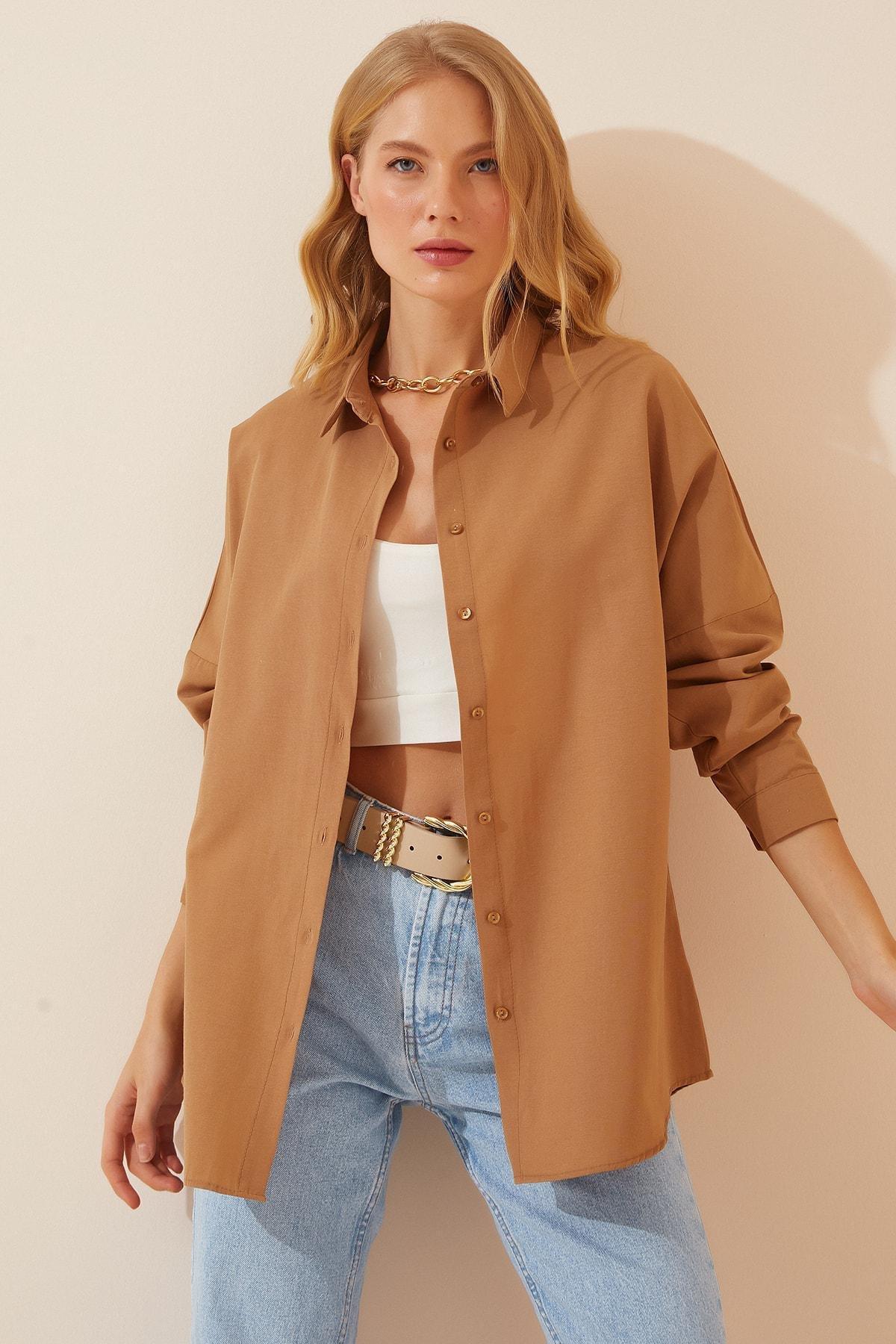 Beige Oversized Basic Shirt, , large image number 0