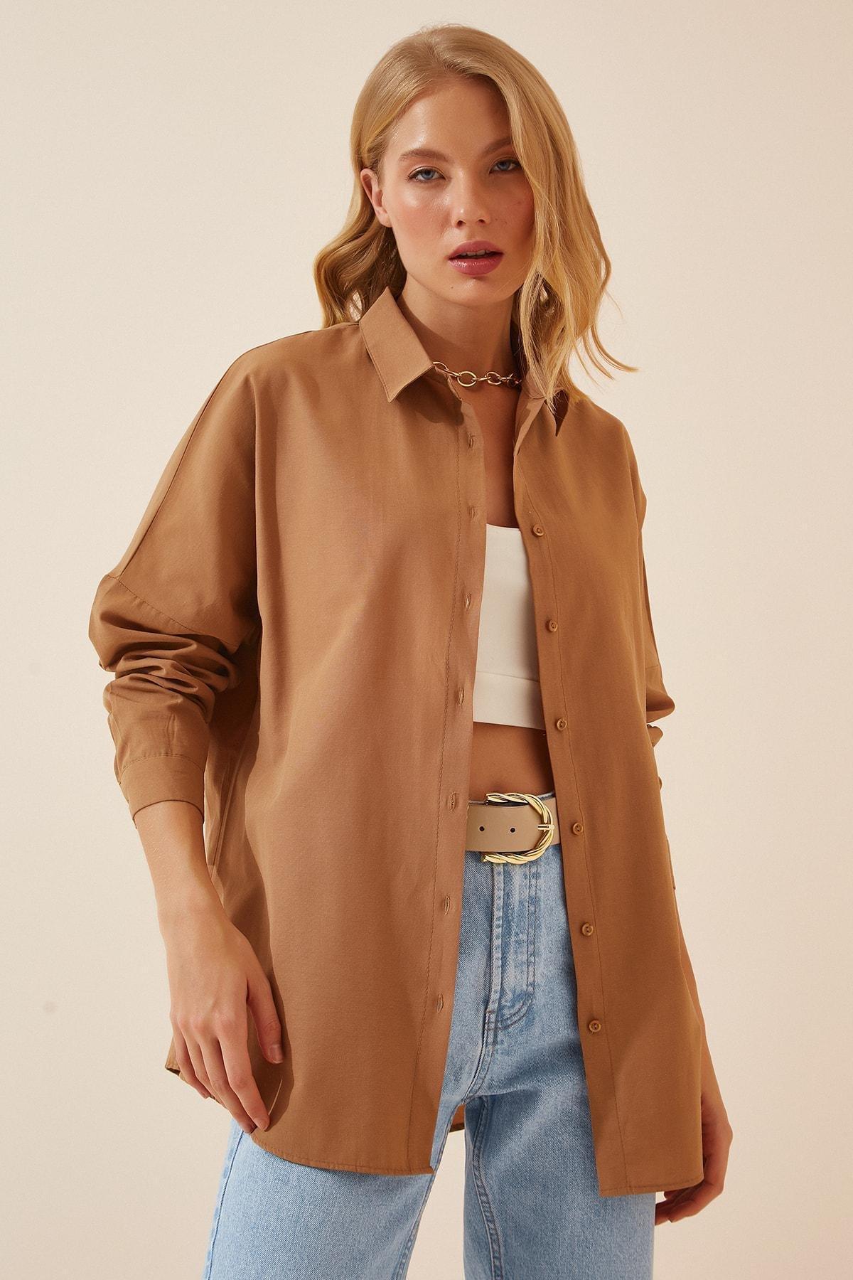 Beige Oversized Basic Shirt, , large image number 1