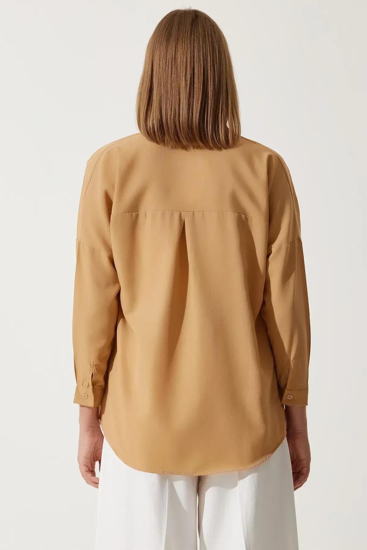 Beige Oversized Basic Shirt, , large image number 3