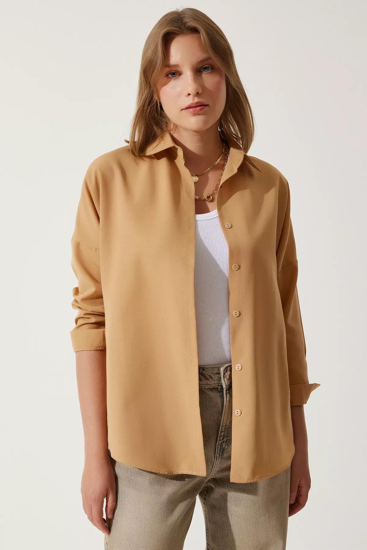 Beige Oversized Basic Shirt, , large image number 4