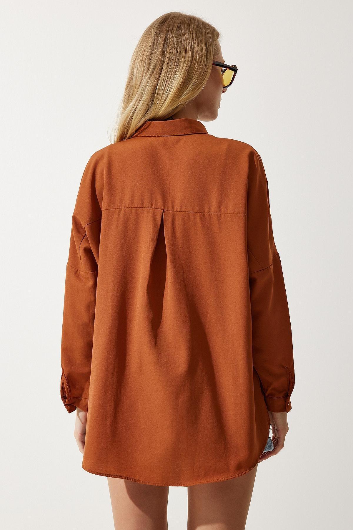Orange Oversize Long Basic Shirt, Cinnamon, large image number 4