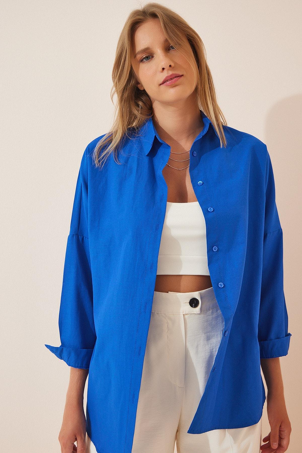 Blue Oversized Basic Shirt, , large image number 0