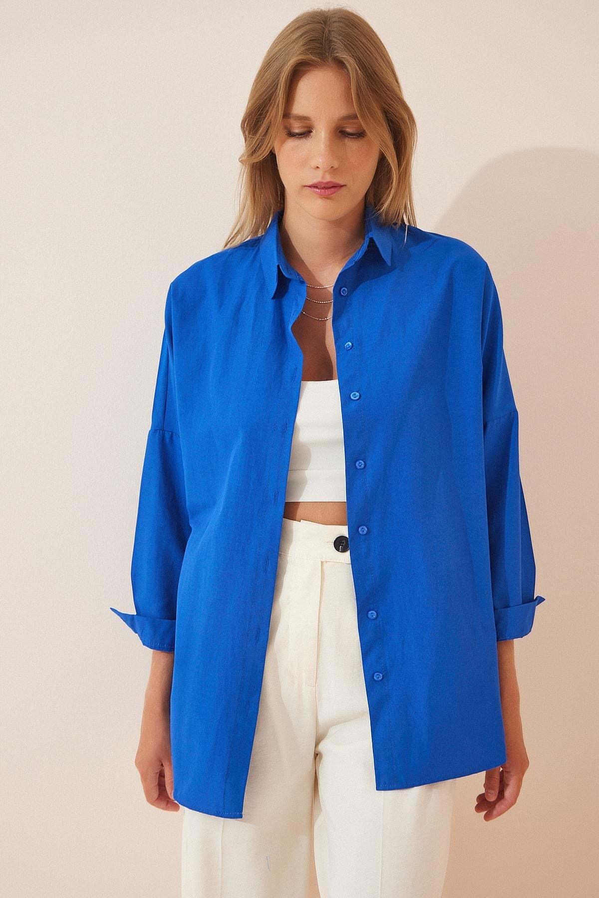 Blue Oversized Basic Shirt, , large image number 1