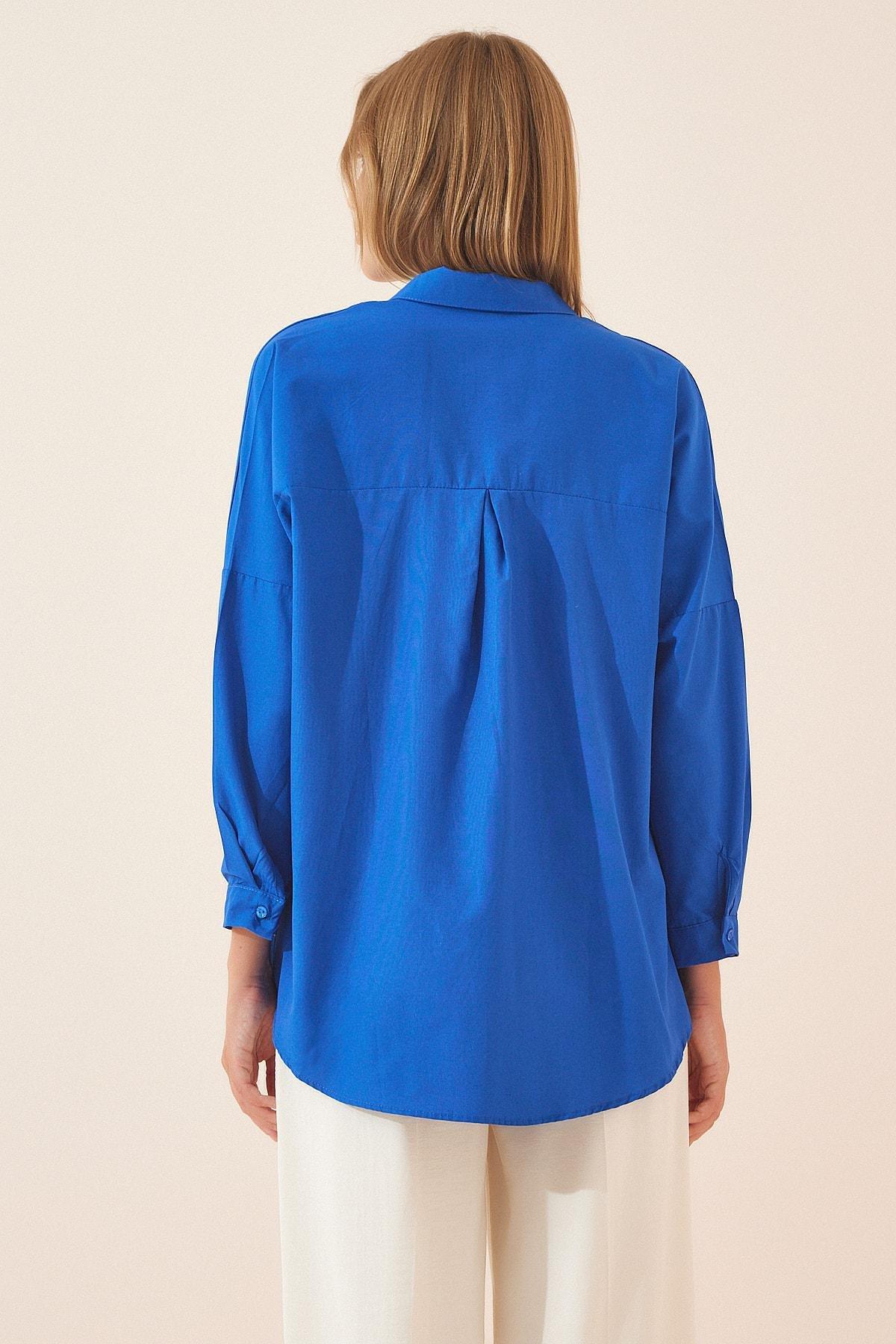 Blue Oversized Basic Shirt, , large image number 3