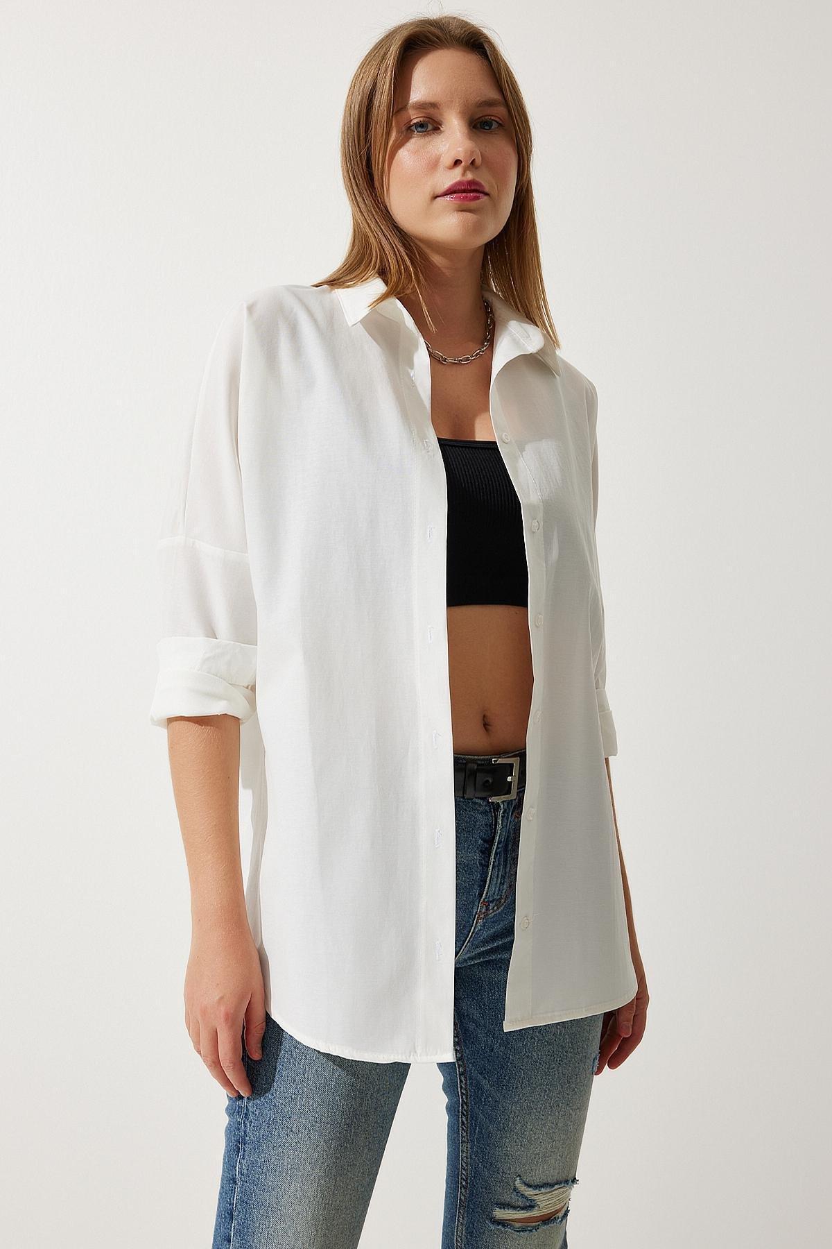 Ecru Oversized Basic Shirt, Ecru, large image number 0