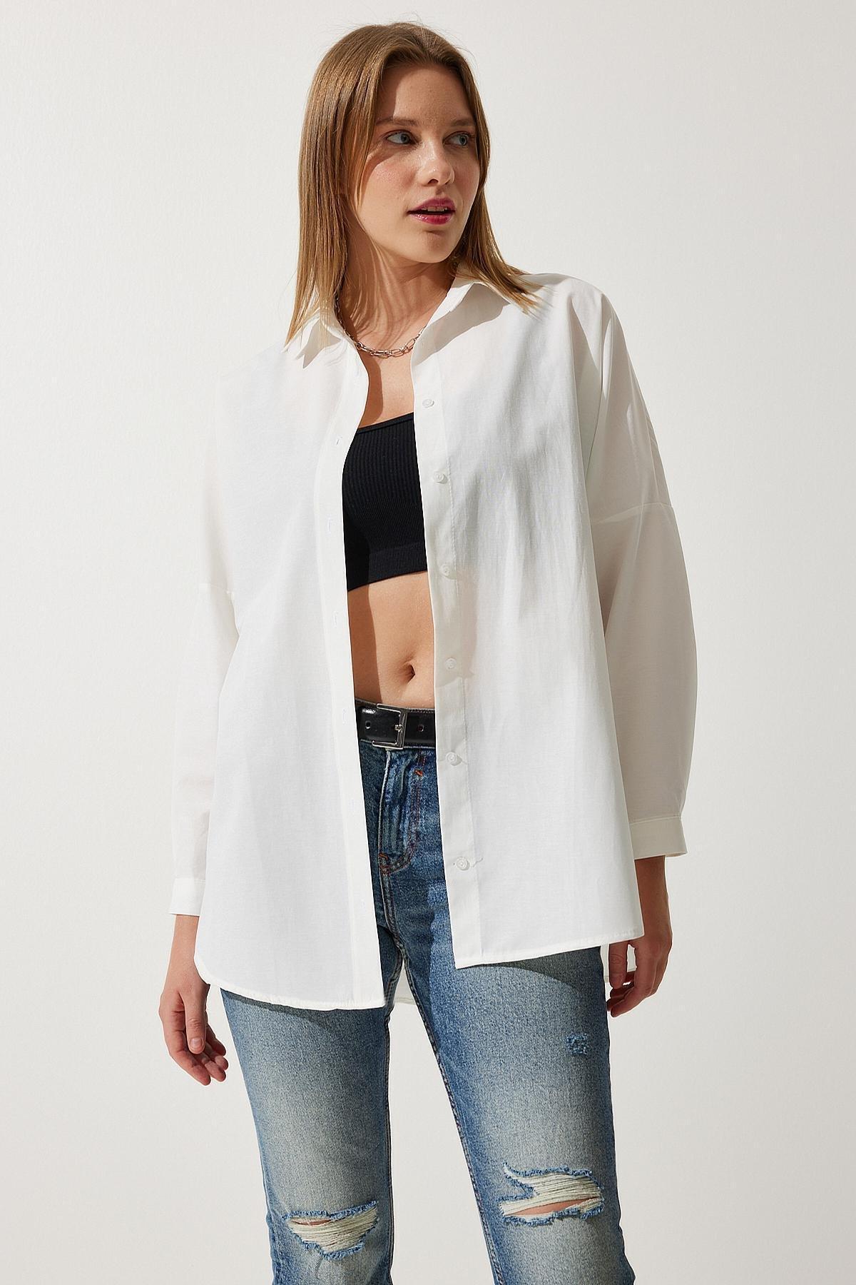 Ecru Oversized Basic Shirt, Ecru, large image number 1