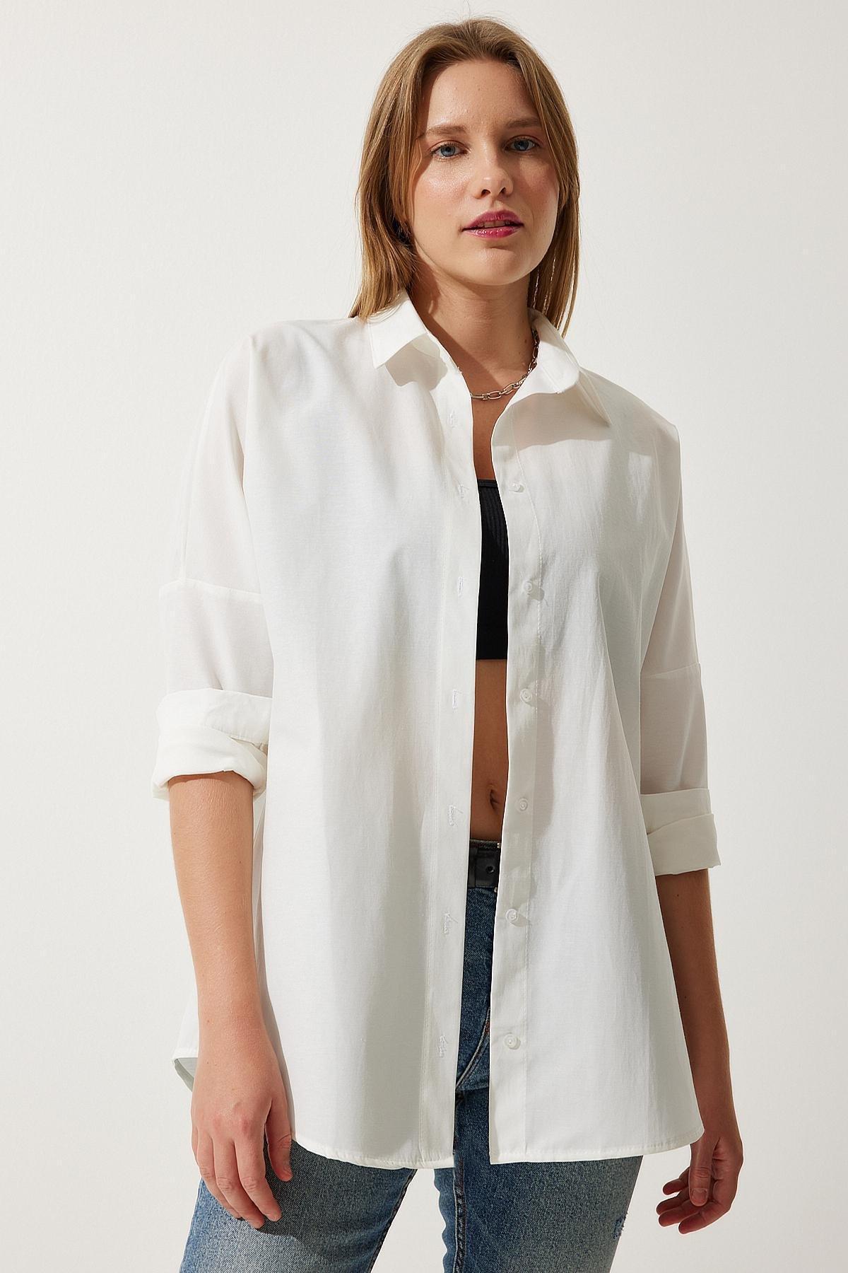 Ecru Oversized Basic Shirt, Ecru, large image number 3